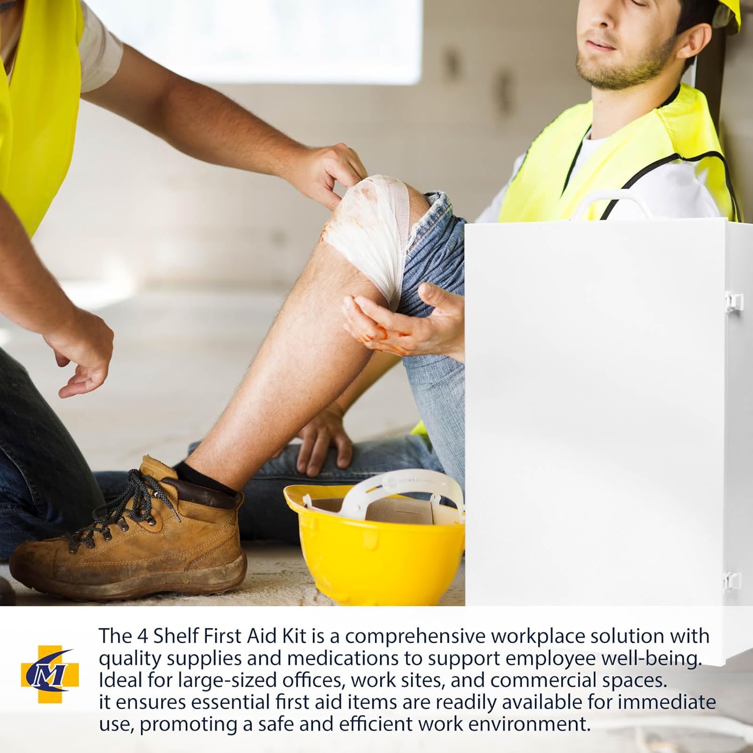 MFASCO Commercial Wall Mount 4 Shelf First Aid Kit - OSHA & ANSI Compliant, Refillable Metal First Aid Cabinet for Businesses, Large First Aid Kit Box for Office and Shop - No Label or Company Logo