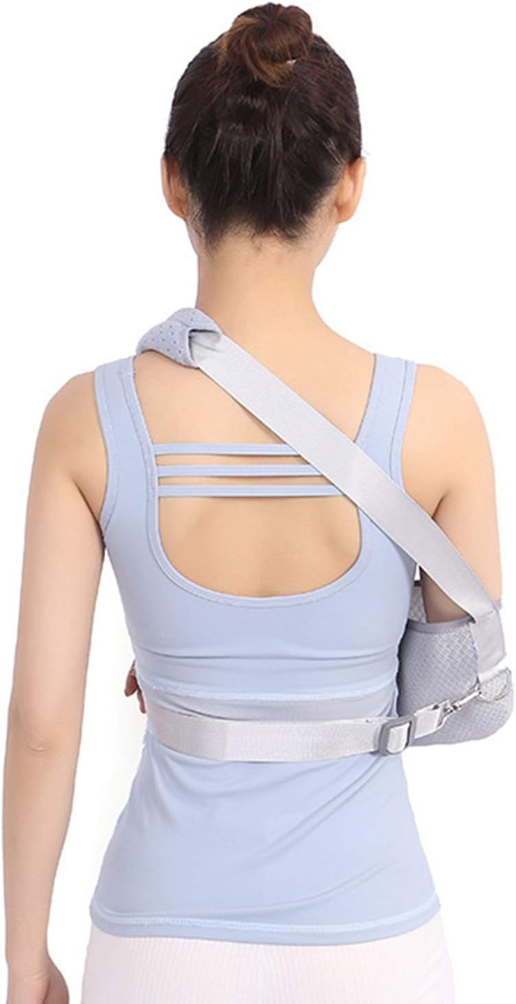 Arm Sling with Ergonomic Design, Split Strap and Waistband with ABS Plate Support for Broken Fractured Arm Elbow Wrist, Adjustable Shoulder Strap, Universal for Left and R