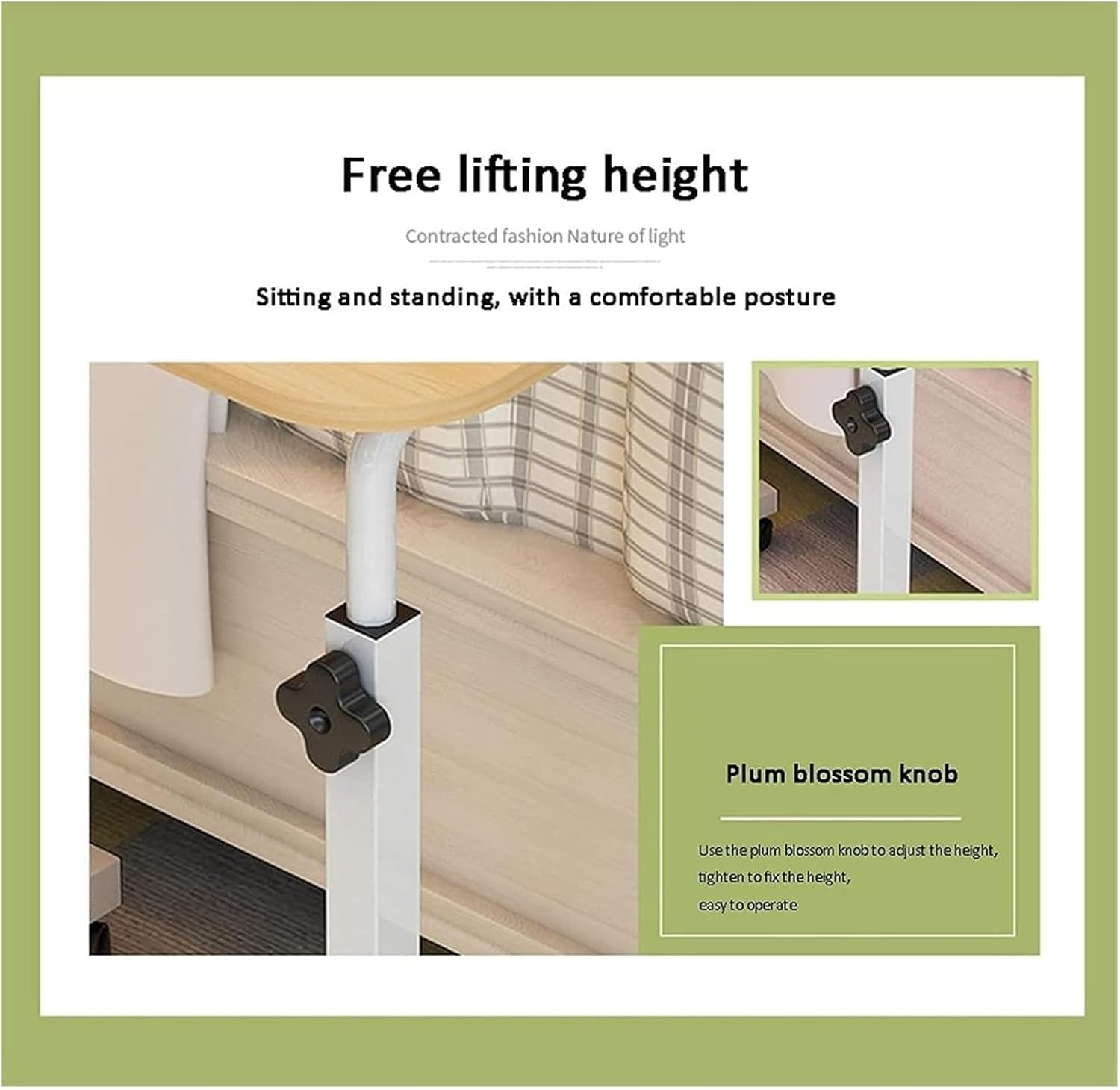 Overbed Table with Wheels，Bed Desk，Bed Table， Medical Overbed Table On Wheels Height-Adjustable Portable Desk Writing Surface to Use in Bed or a Wheelchair Elderly Mobility Aid(B)