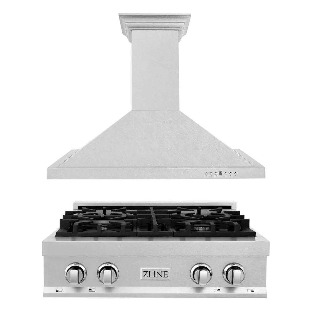 ZLINE 2-Piece Appliance Package - 30-Inch Rangetop and Convertible Range Hood in Satin Stainless Steel (2KP-RTSRH30)