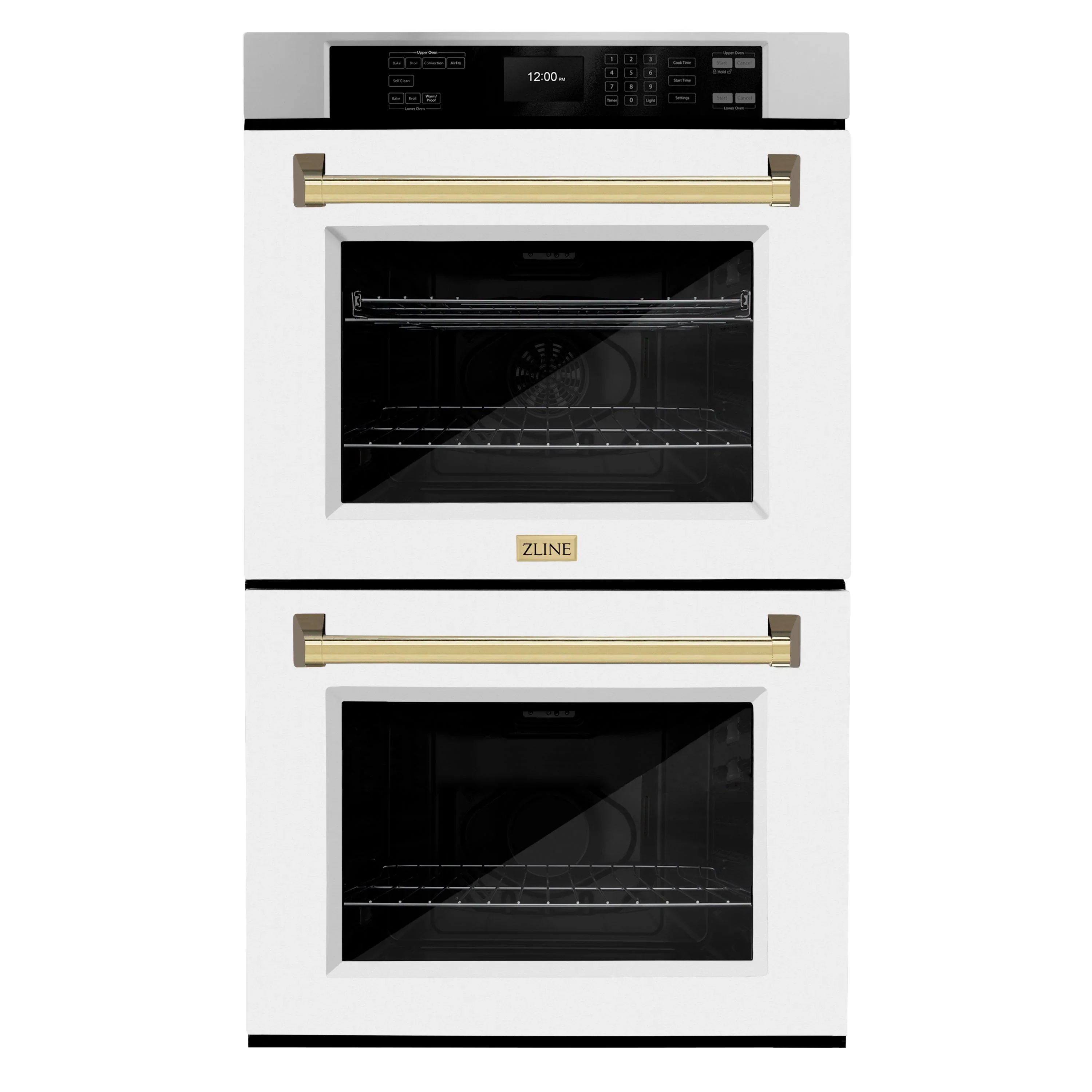 ZLINE 30-Inch Autograph Edition Professional True Convection Double Wall Oven with Air Fry and Self Clean in Stainless Steel with White Matte Doors and Polished Gold Handles (WADZ-WM-30-G)
