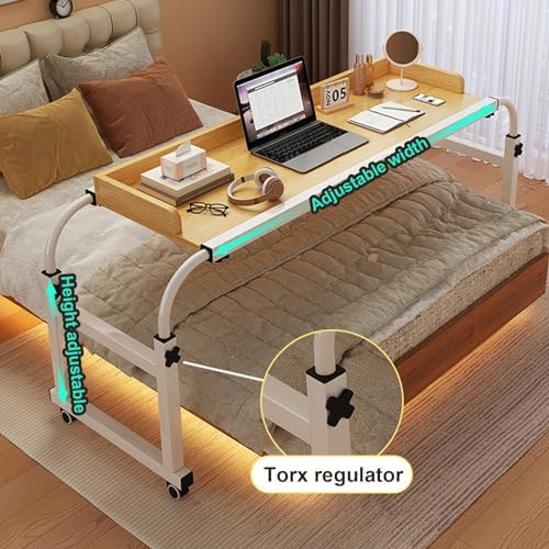Overbed Desk, Overbed Table with Wheels, Rolling Desk Over Bed Adjustable Height, Queen Size Mobile Computer Desk, Over Bed Desk Rolling Medical Table, for Hospital and Home (Color : Black,