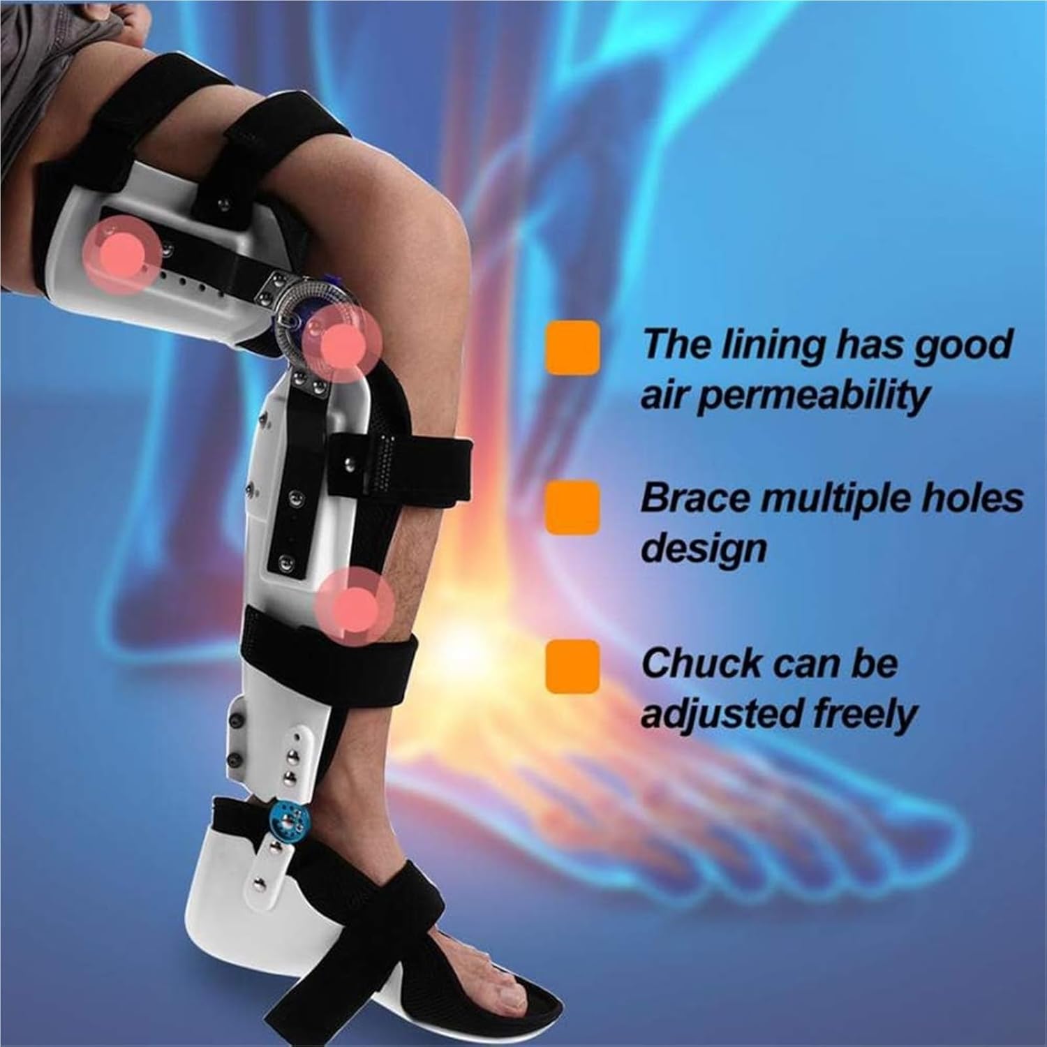 Knee Joint Fixed Brace, Hinged Post Op Knee Brace, Adjustable Post Op Knee Support Immobilizer, Breathable Thigh Knee Ankle Foot Supports Orthosis, for Leg Fracture Postoperative Rehabilitation.(Left,