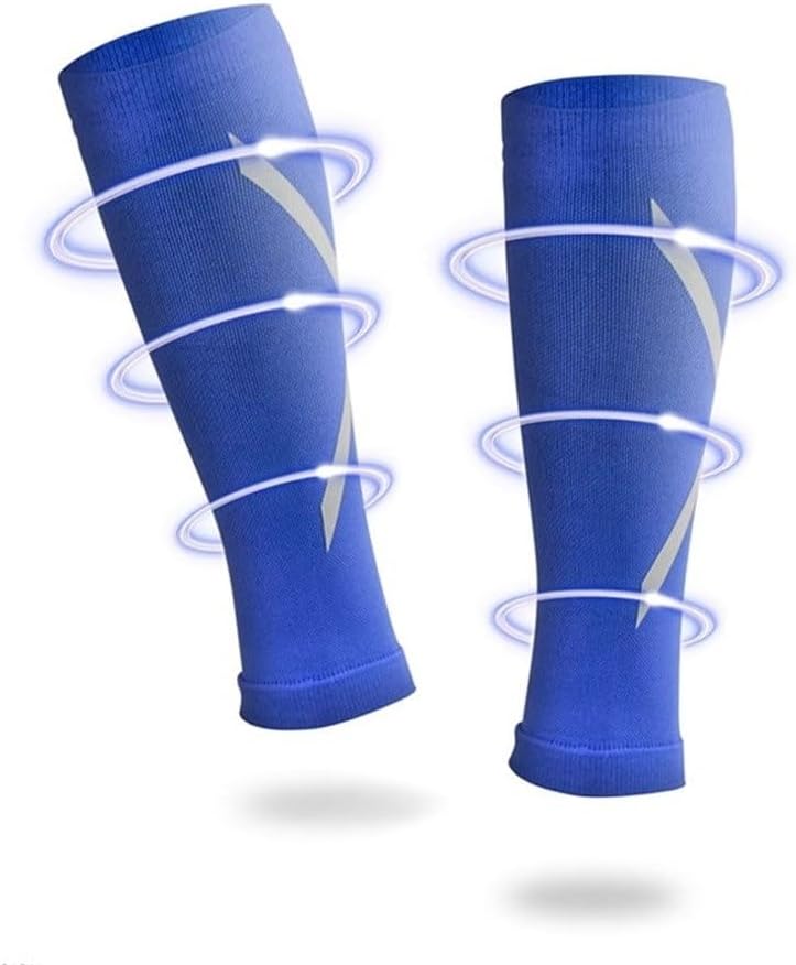 Calf Support Brace Compression Socks Running Cycling, Fitness Socks Pressure Sports(Blue,Medium)