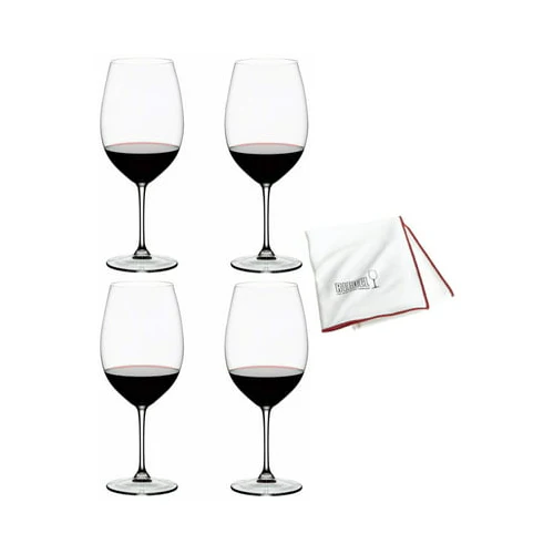 Riedel Vinum Bordeaux Grand Cru Glasses (4-Pack) with Polishing Cloth Bundle