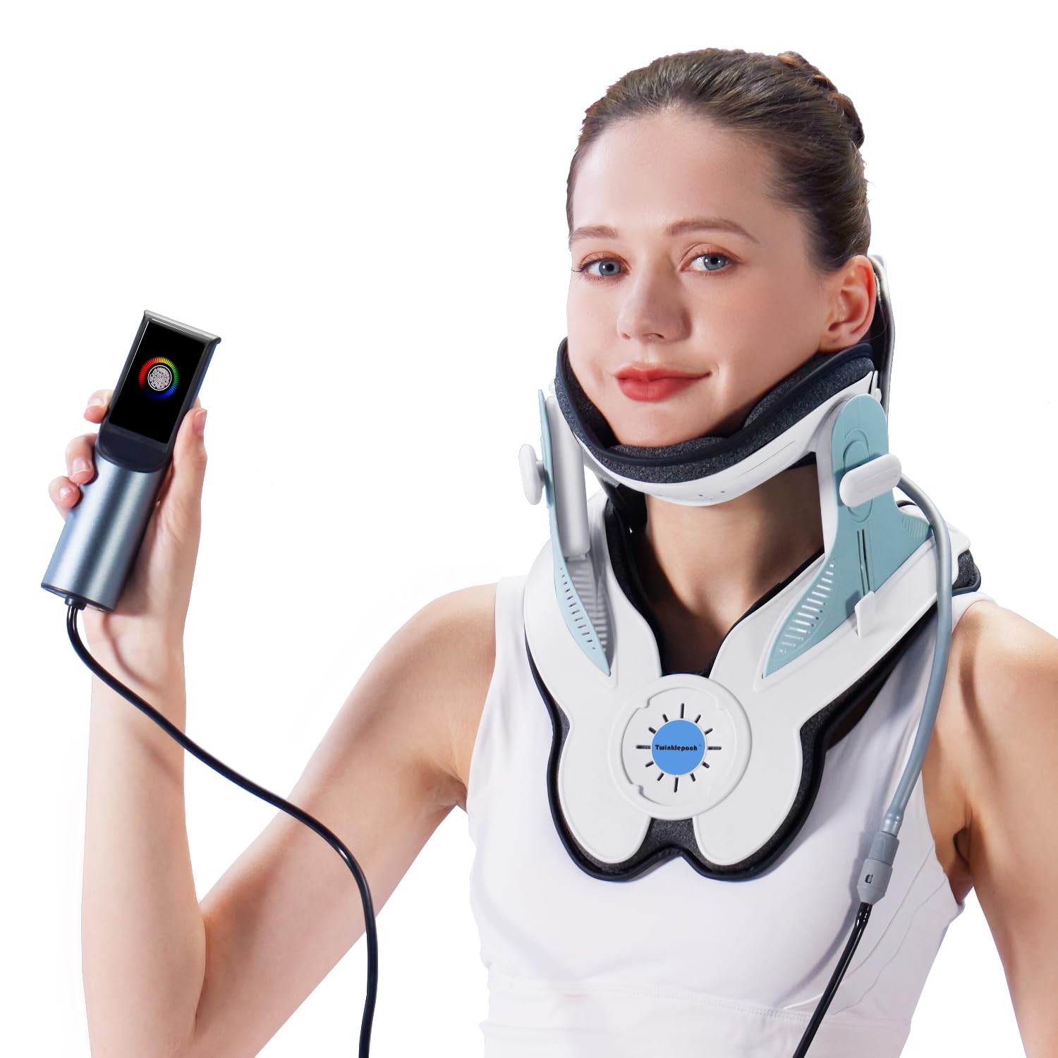 Twinklepoch Cervical Neck Traction Device, Electric Air Pump Cervical Traction Device with 3 Power Traction and 8 Built-in Airbag Support, Neck Pain Relief and Relaxation