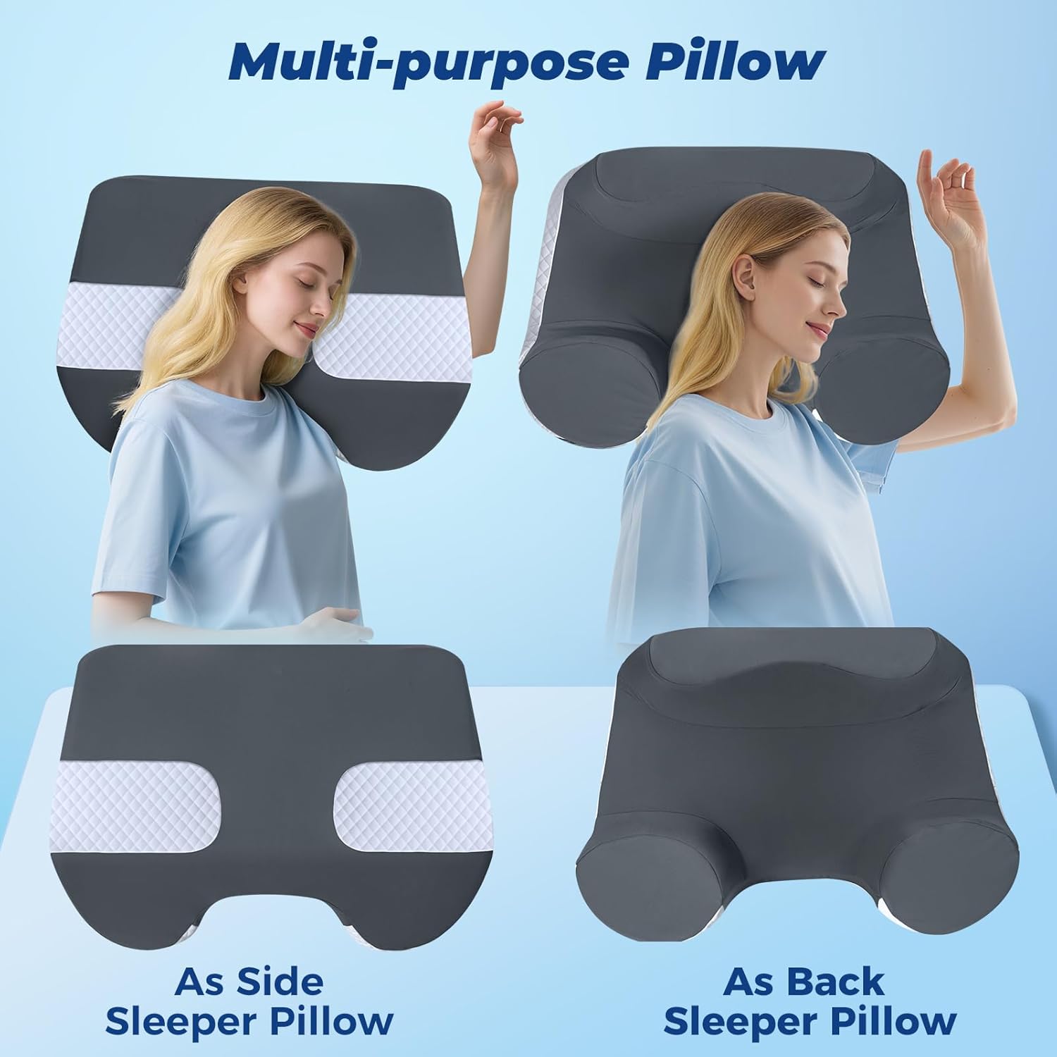 SAHEYER Side Sleeper Pillow with Arm Holes, 2 in 1 Shoulder Relief System for Rotator Cuff Pain, Memory Foam Pillow for Adults with 3 Arm Place Hole, Grey