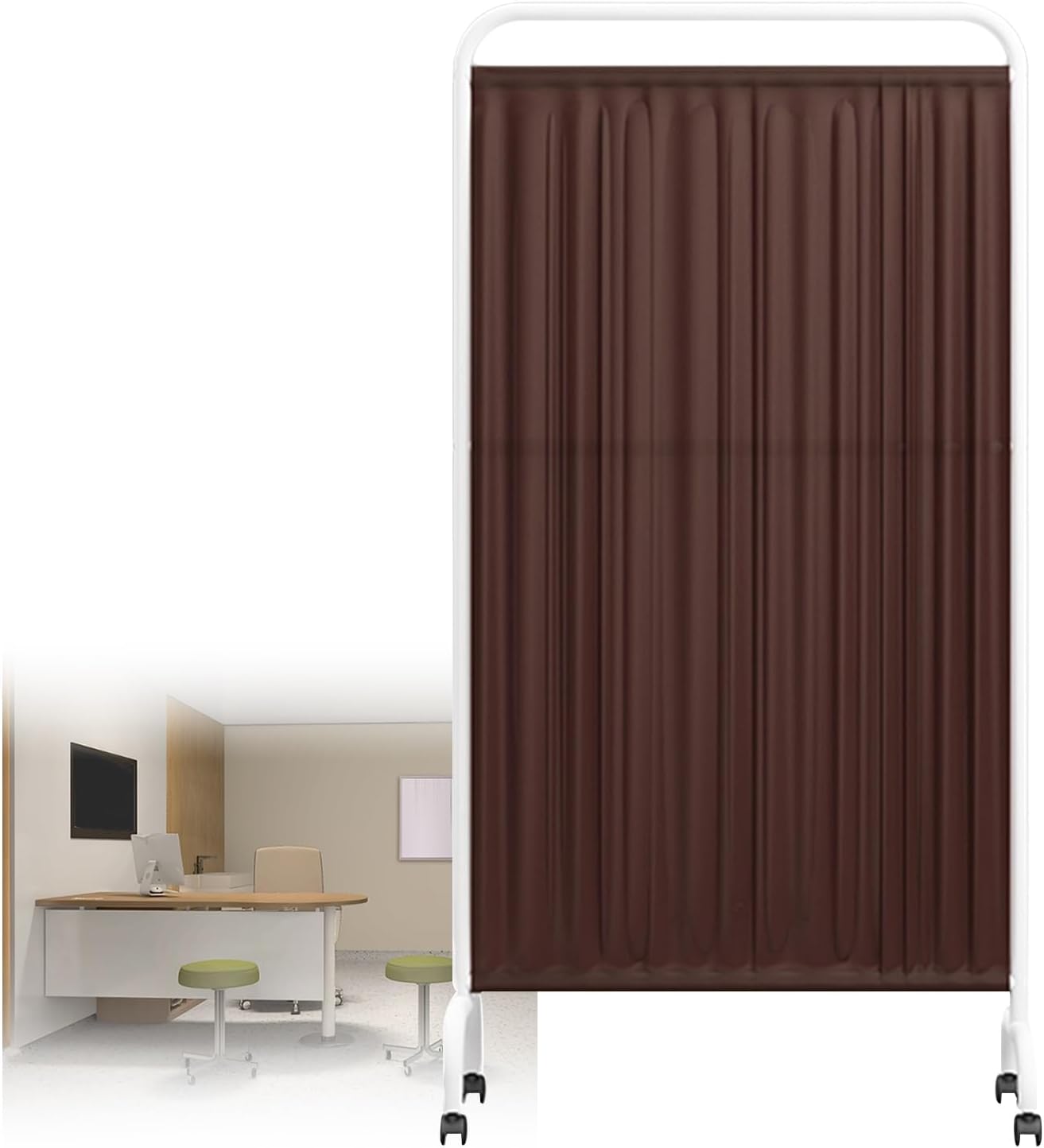 Portable Medical Privacy Screen, 5-Panel Partition Wall with Wheels, Space-Saving Temporary Divider for Hospitals, Beauty Salons & Living Rooms (Brown)