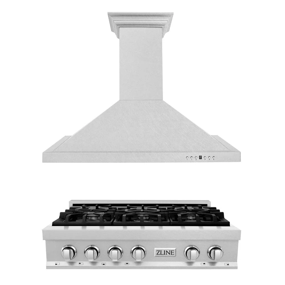 ZLINE 2-Piece Appliance Package - 36-Inch Rangetop and Convertible Range Hood in Satin Stainless Steel (2KP-RTSRH36)
