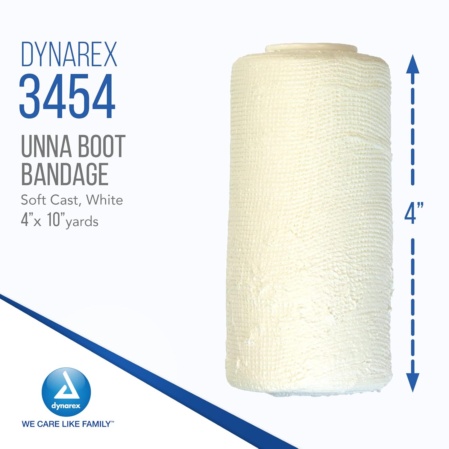 Dynarex Unna Boot Bandage, Individually Packaged, Provides Customized Compression, with Zinc Oxide, Soft Cast, 4” x 10 Yards, 1 Case of 12 Bandages (Packaging May Vary)