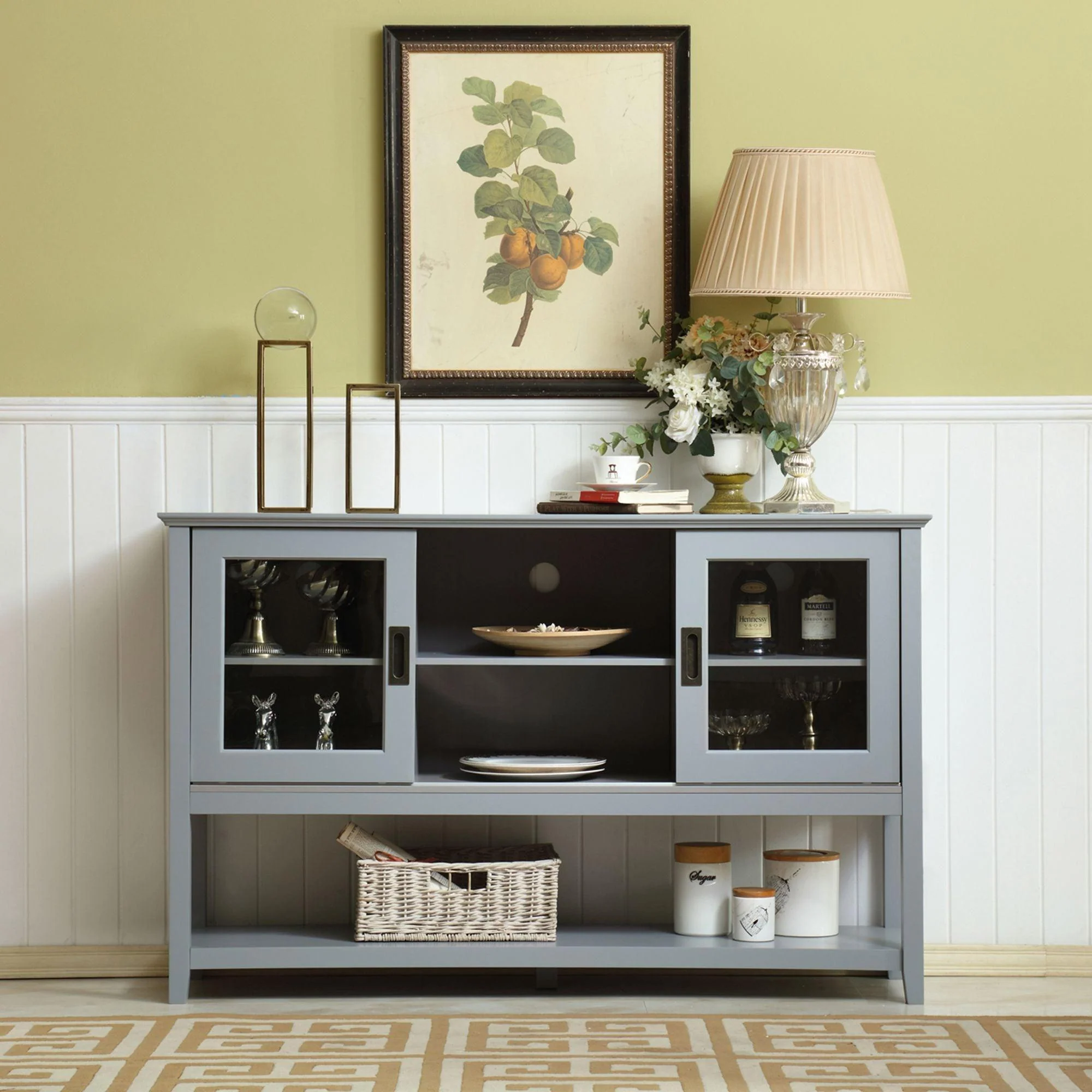 Parrot Uncle Gray MDF Console Cabinet with Sliding Door (HT-17055)