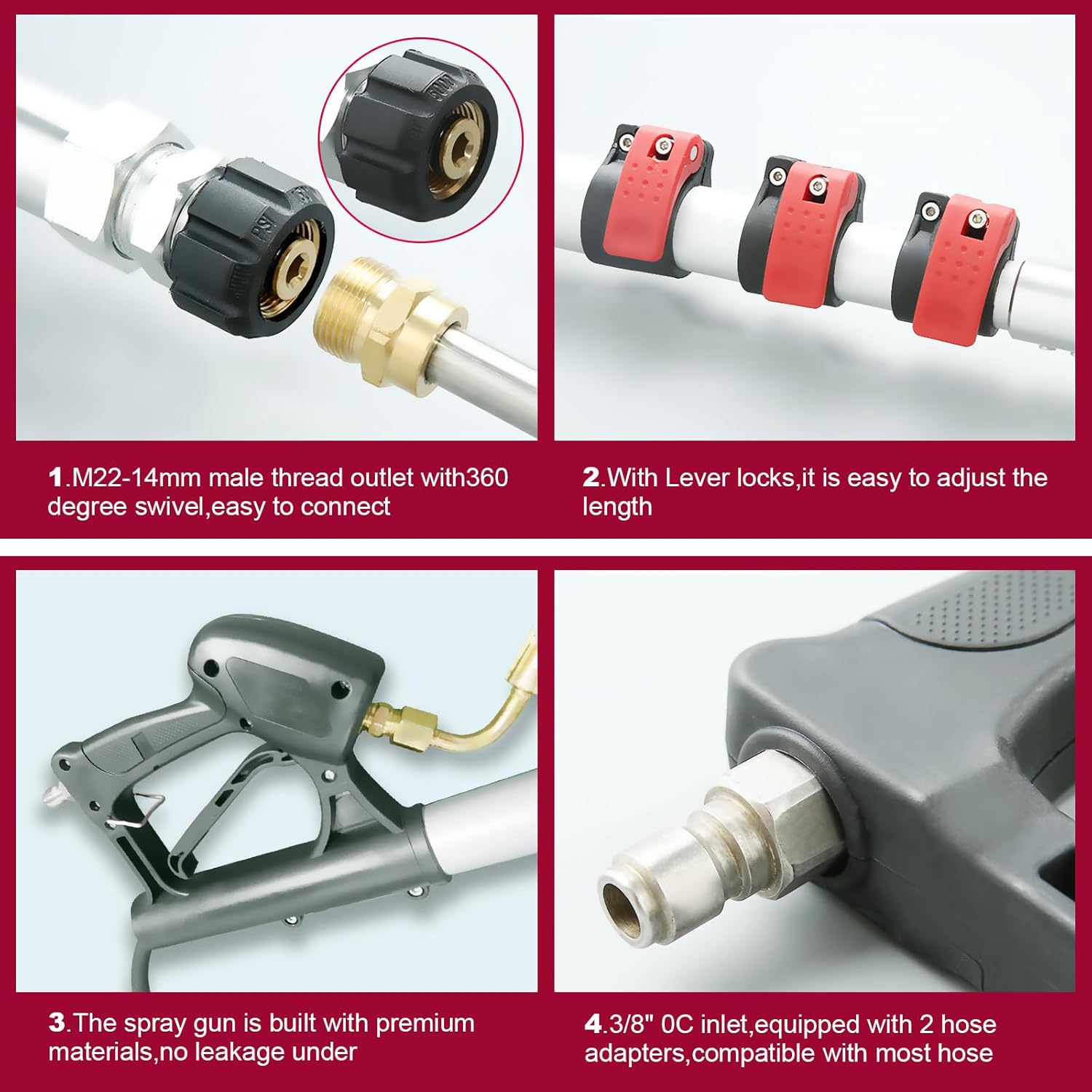 24 FT Telescoping Pressure Washer Wand with Pressure Washer Extension Wand,Brush Head,Gutter Cleaner Attachment and Support Belt,Pressure Washer Extension Pole for Wall Roof Gutter