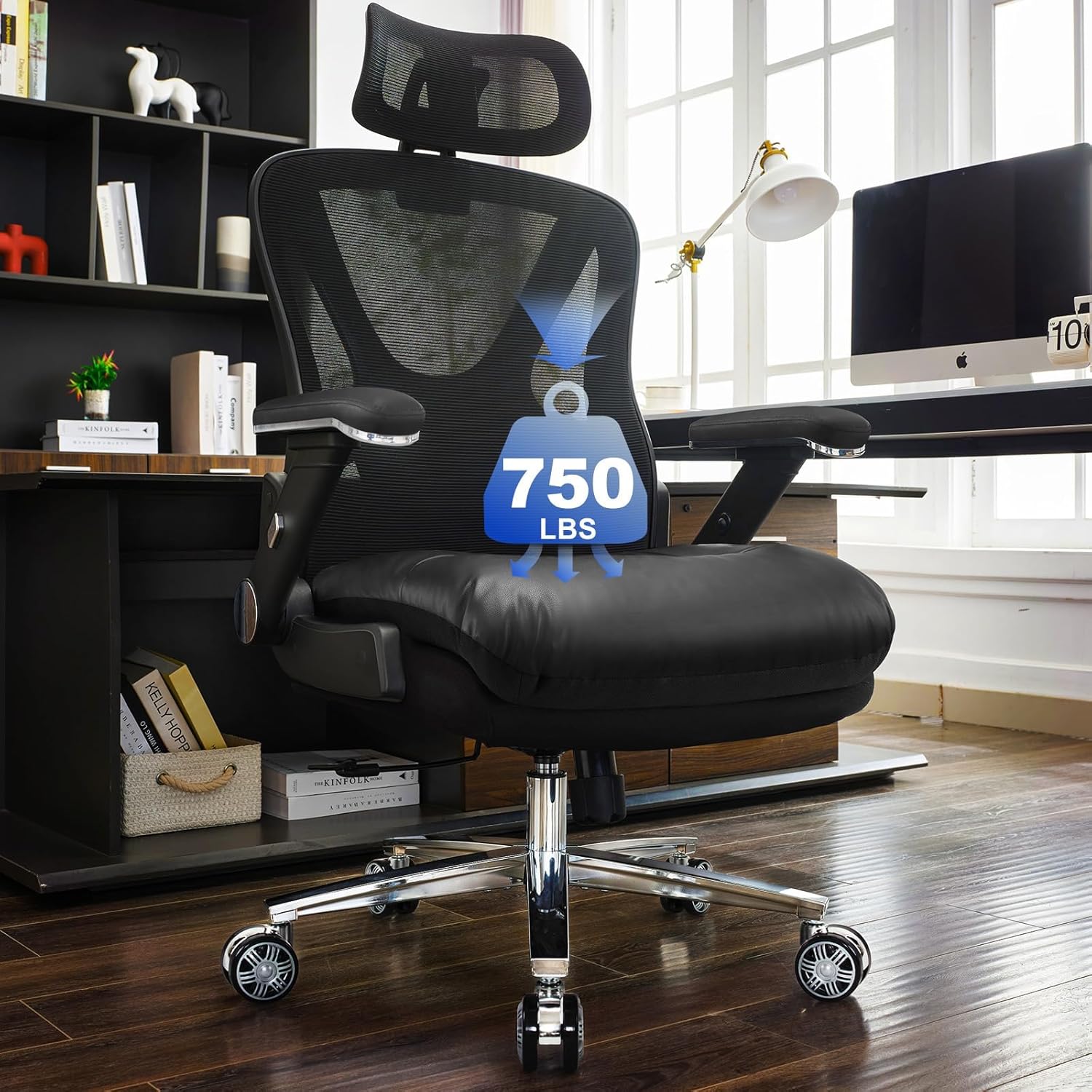 750lbs Ergonomic Office Chair,Upgrade Big and Tall Office Chairs for Heavy People,Mesh High Back Desk Chair with 5D Flip Arms Large Wheels,Adjustable Headrest & Lumbar Support,Wide Chairs