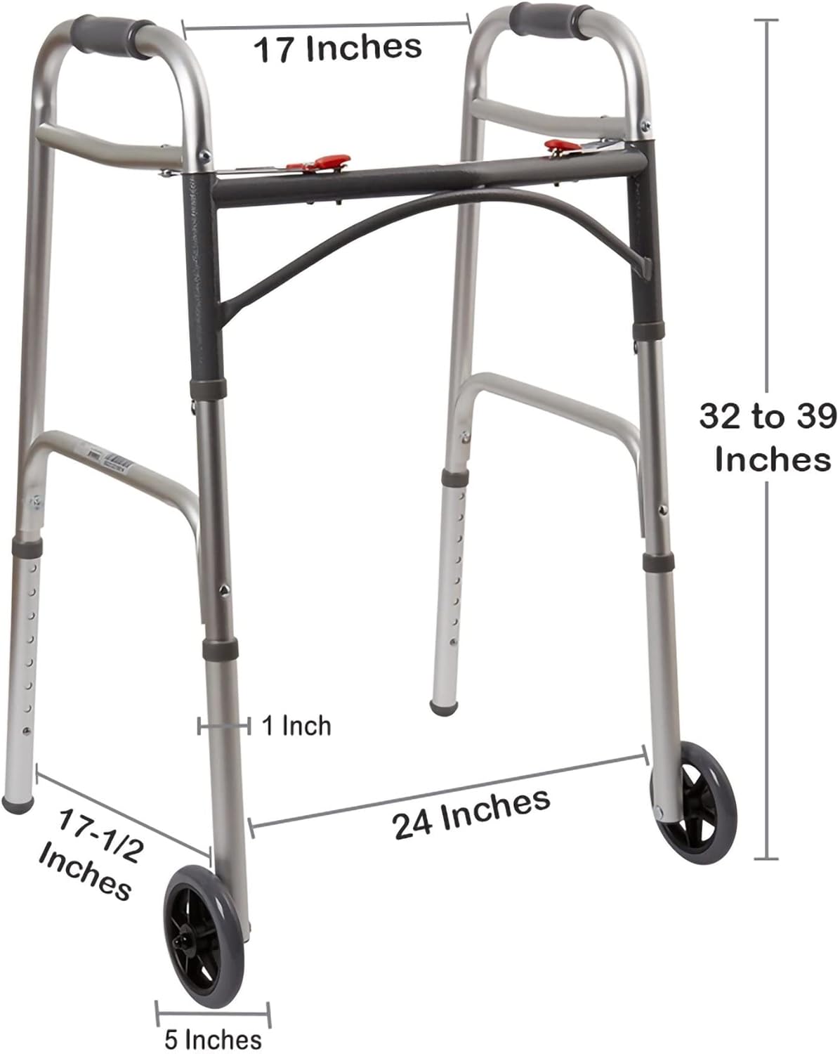 McKesson Folding Walkers with Wheels, Aluminum, 32 in to 39 in, 350 lbs Weight Capacity, 4 Count