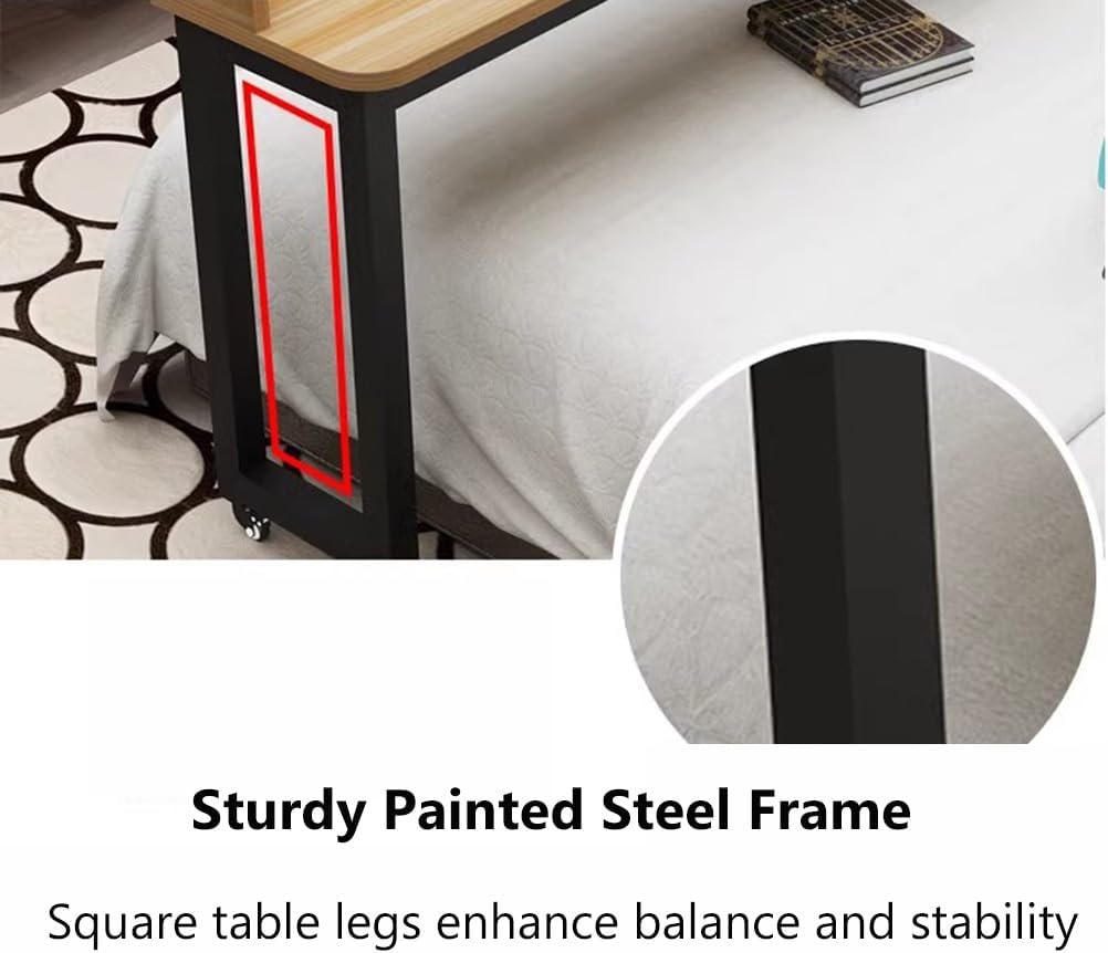 Overbed Table Overbed Table with Wheels, Mobile Bed Table with White Metal Legs for Bedroom, Rolling Tray Table for Living Room Hospital (Size : 150x40x80cm)
