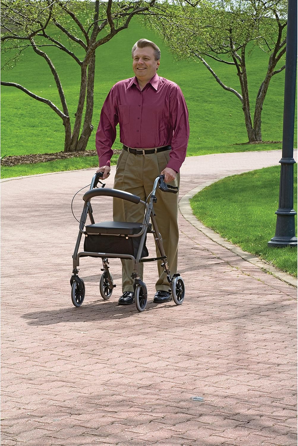 MABIS Freedom Folding Aluminum Rollator Walker with Adjustable Handle Height, Cushioned Seat, Backrest and Storage Pouch, 8