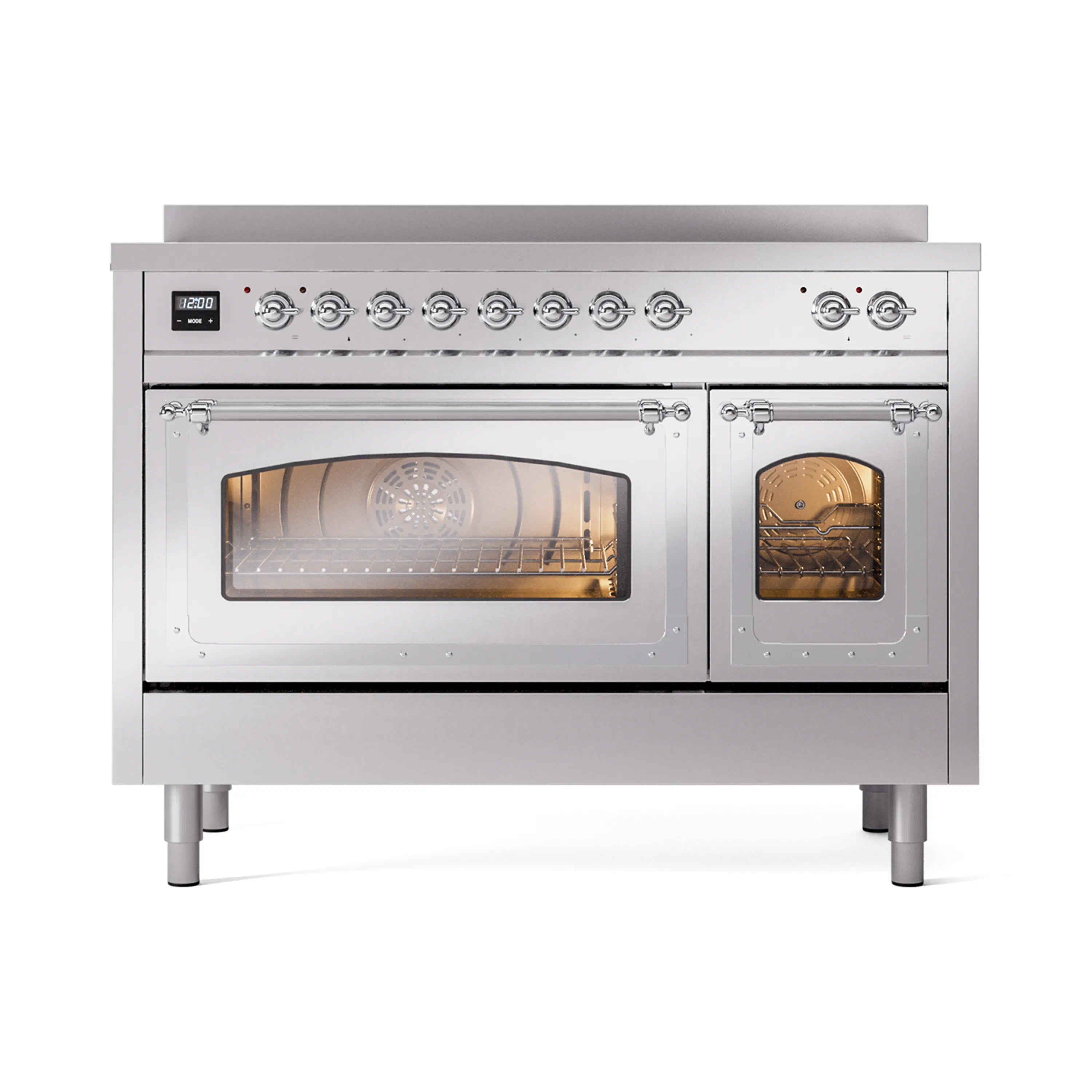 ILVE Nostalgie II Noblesse 48-Inch Induction Range with Triple Glass Door in Stainless Steel with Chrome Trim (UNI486NMPSSC)