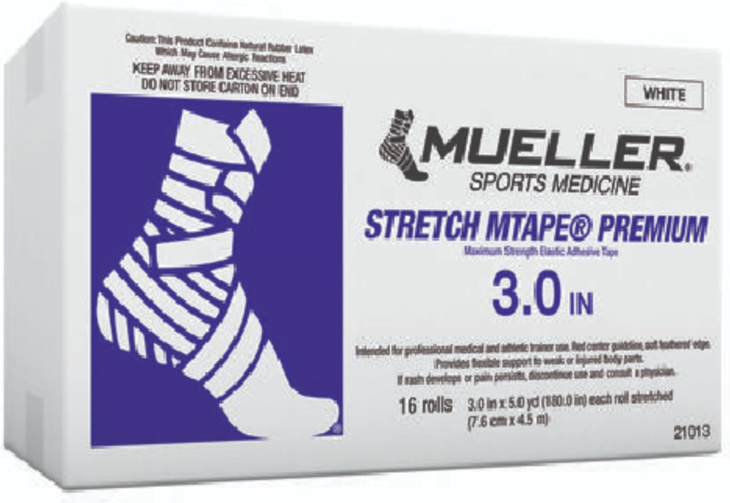 Mueller StretchMTape® Premium Elastic Athletic Tape, 3″ × 5yd, White – Box of 16 Rolls – Maximum Strength – Part # 21013