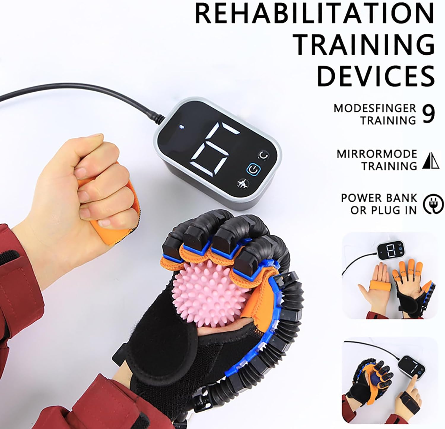 GOURIXIN Rehabilitation Robot Gloves, Five-Finger Rehabilitation Training Equipment Hand Function Exercise Flexion and Extension Electric Robot Hand for Stroke Recovery