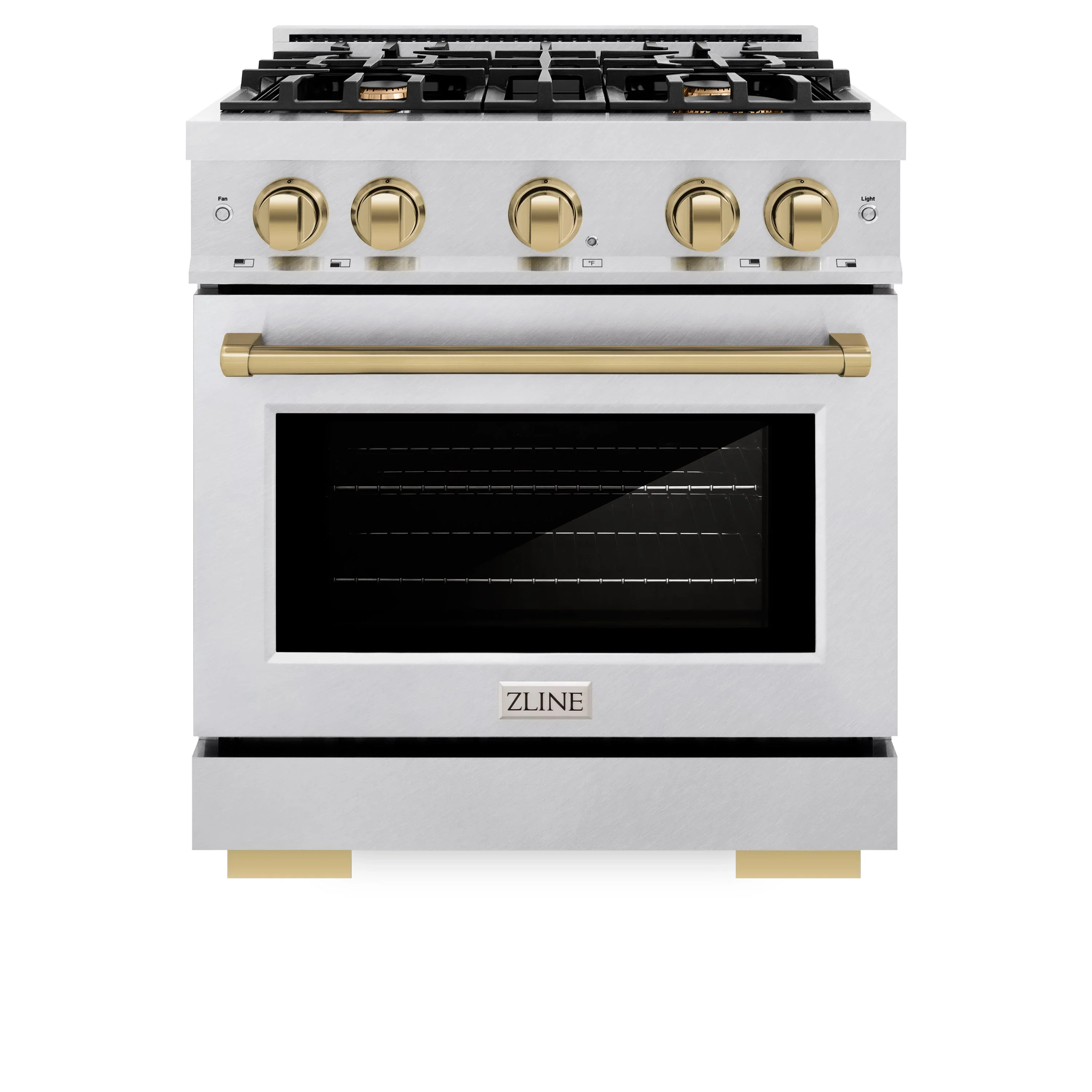 ZLINE Autograph Edition 30-Inch Select Series Gas Range with 4 Gas Burner Cooktop and 4.2 Cu. Ft. Gas Convection Oven in Satin Stainless Steel and Champagne Bronze Accents (HGRSZ-30-CB)