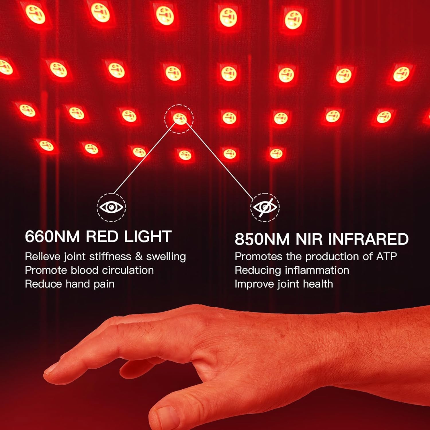 Wireless Red Light Therapy Glove for Hands – 660nm & 850nm Near-Infrared | Pain Relief for Arthritis, Carpal Tunnel, Sore Muscles | 30 LEDs + Built-in Gentle Heating Wires | Breathable | Auto Shut-Off