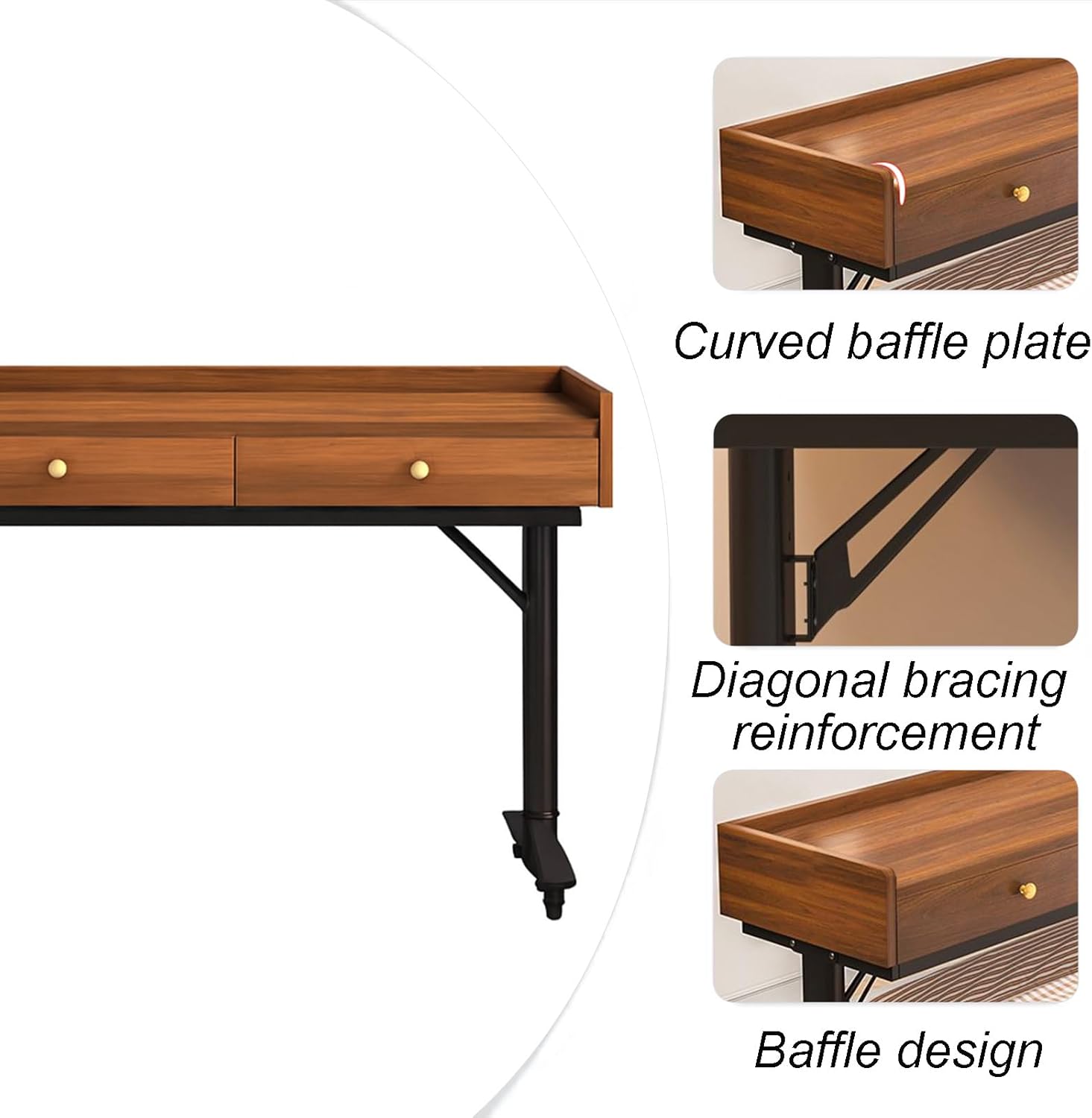 Over The Bed Desk with Wheels & Drawer, Height Adjustable Over The Bed Table, Crank Adjustment, Safety Baffle, Mobile Laptop Computer Cart for Hospital, Bedroom, Home Office Use