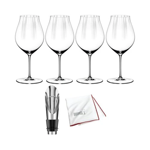 Riedel Performance Pinot Noir Wine Glass (4-Pack) with Polishing Cloth Bundle