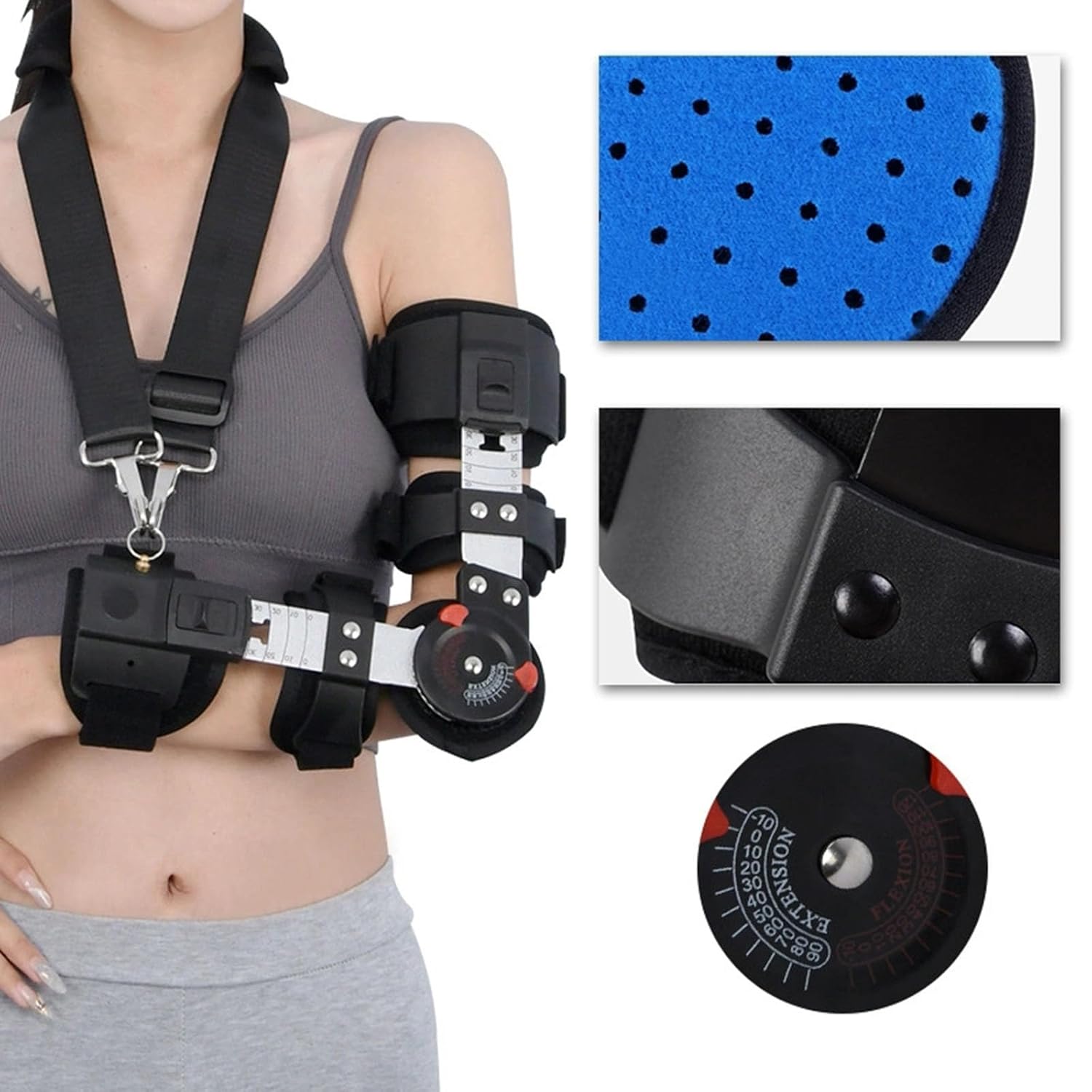 SFKLYU Hinged Elbow Brace Post Elbow Brace with Strap Adjustable Elbow Immobilizer Injury Recovery Support Arm Sling for Post Op, Surgery Recovery,Left