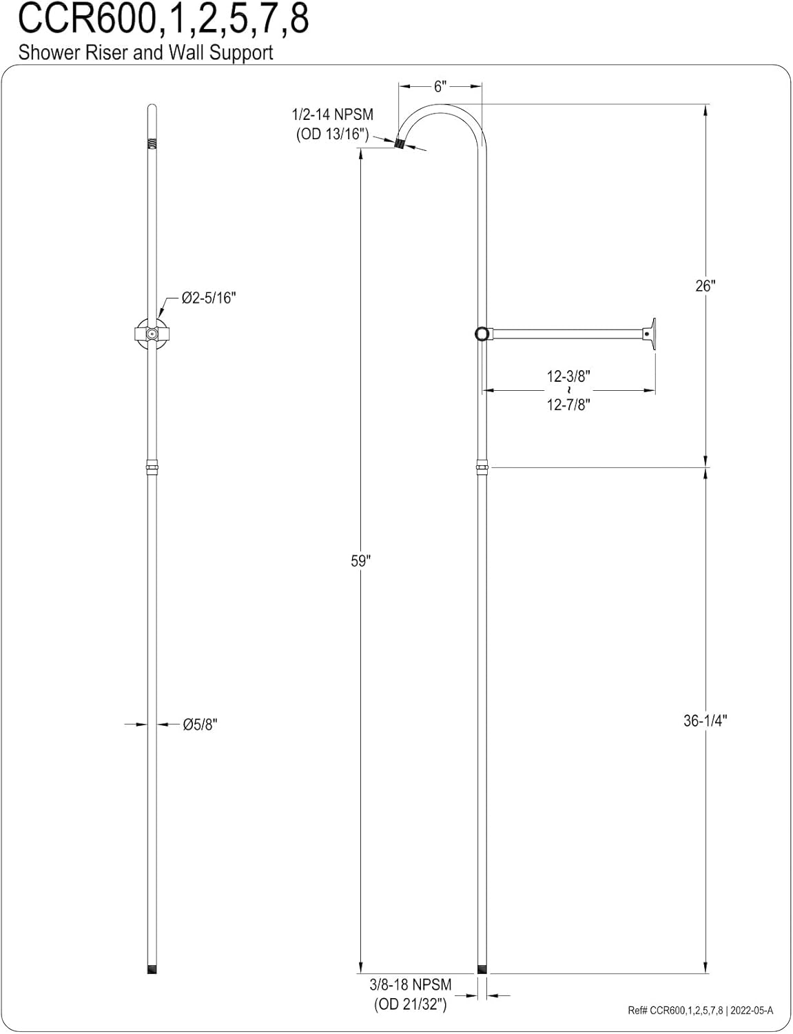 Kingston Brass CCR605 Vintage Shower Riser with Wall Support, 6-Inch, Oil Rubbed Bronze
