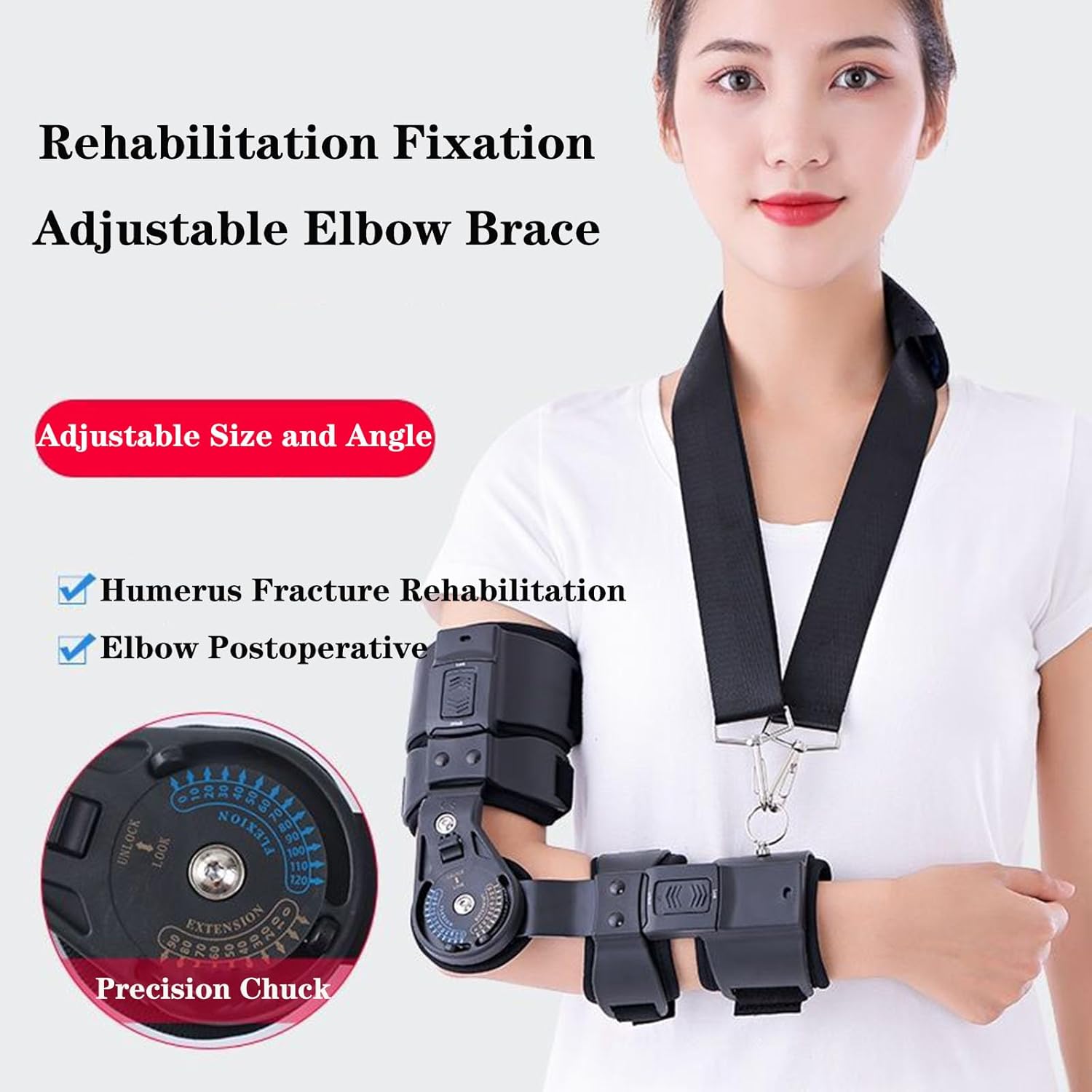 SFKLYU Range of Motion Post Operative Elbow Brace for Adult Adjustable Straps Arm Cast Elbow Stabilizer Adjustment Hinged Elbow Brace Strap Brace Rehabilitation,Left