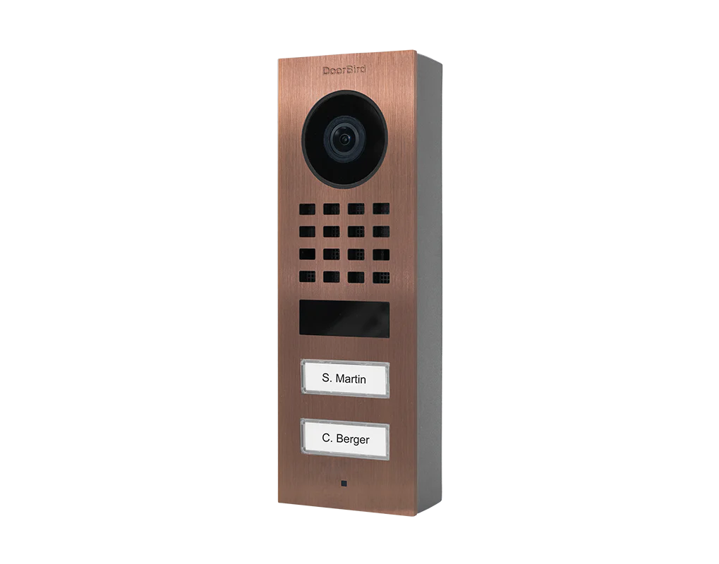 DoorBird D1102V Surface-Mount IP Video Door Station, 2 Call Button in Bronze