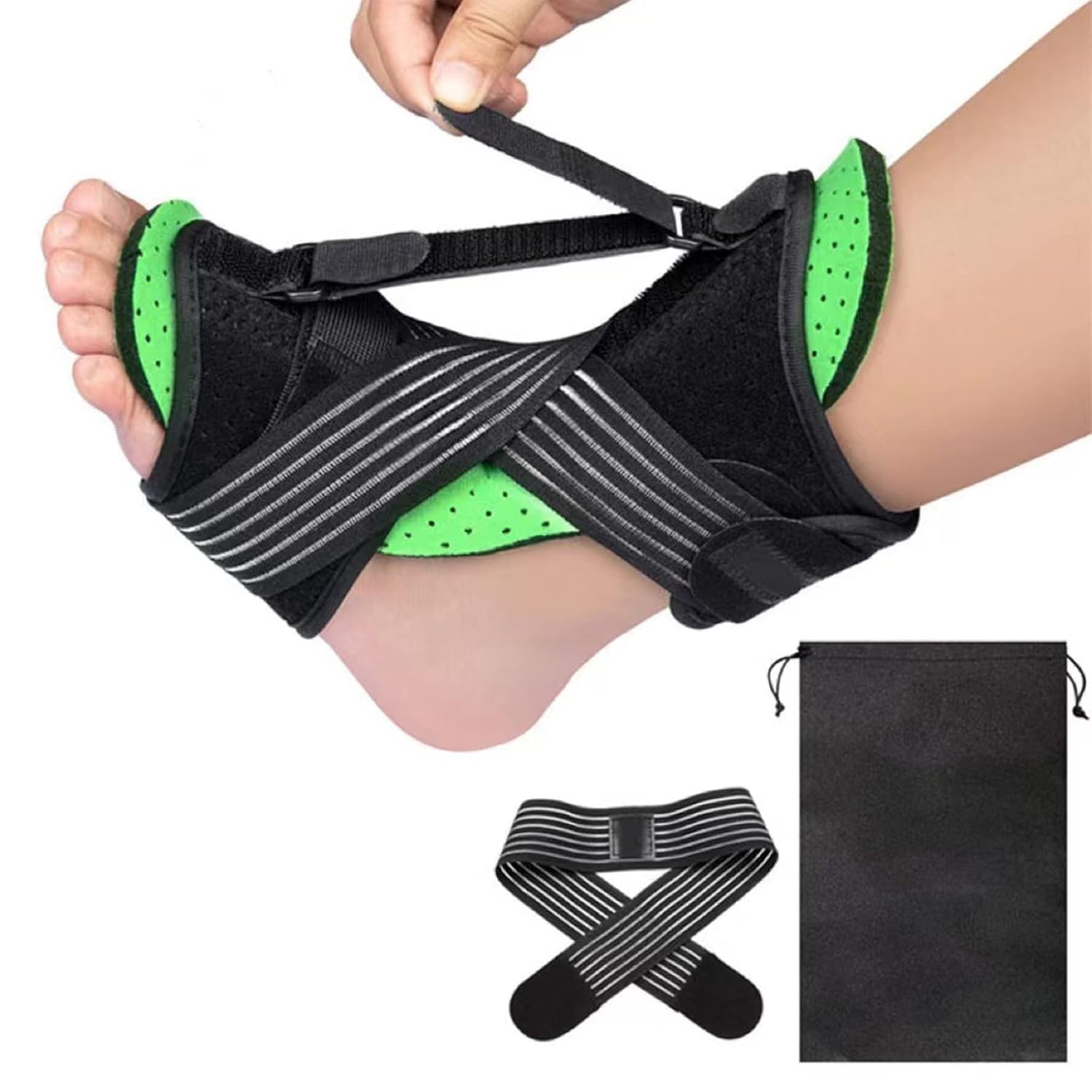 Upgraded Plantar Fasciitis Night Splint Ankle Brace for Plantar Fasciitis Relief & Achilles Tendinitis Relief Foot Drop Support with a Massage Ball 7 Piece Set,Black,Black