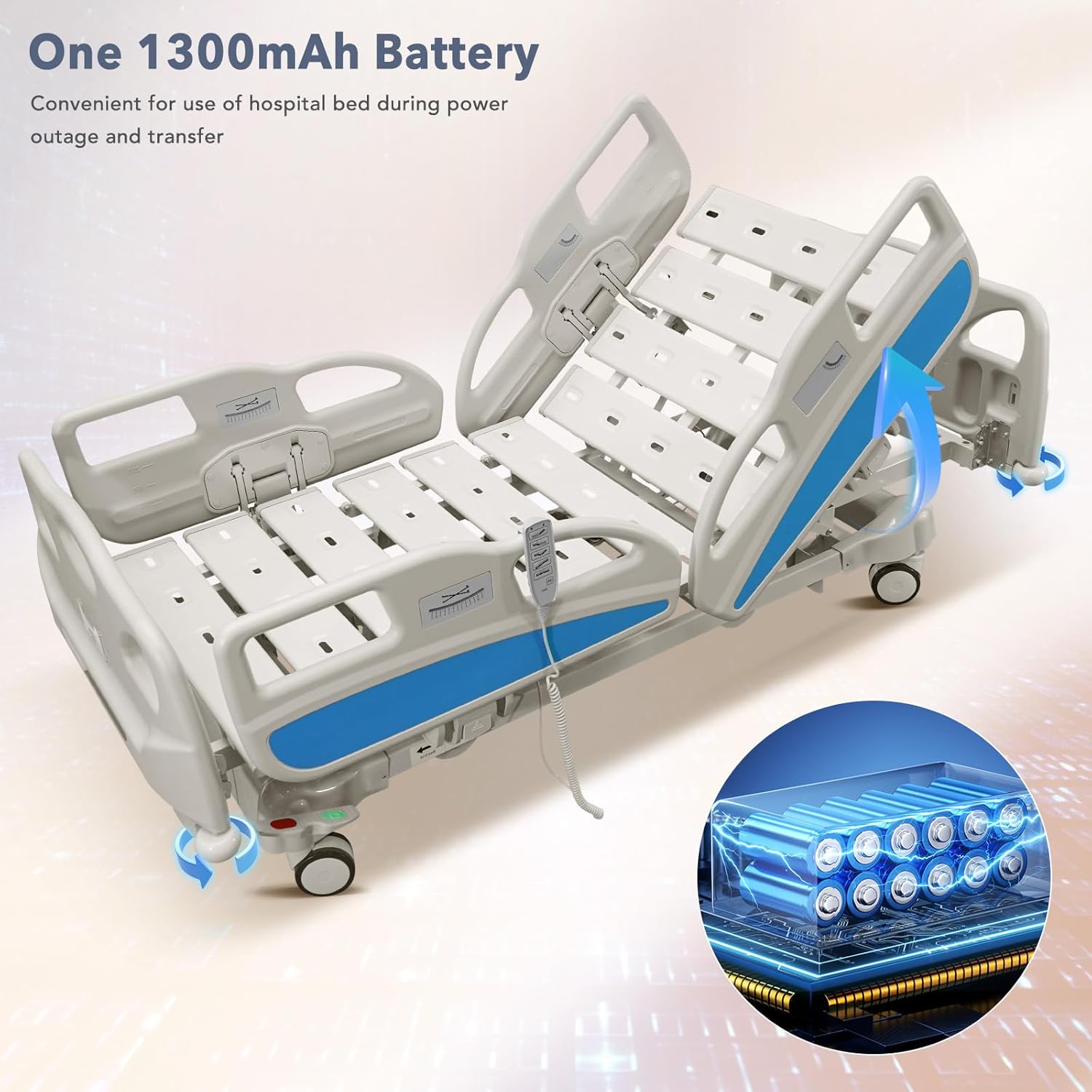 Premium 5 Function Full Electric Hospital Bed with LINAK Motors and PU Advanced Mattress for Home Use, Hospital ICU Bed with Fully Adjustable, Remote Control, Quiet Wheels, IV Pole, 89
