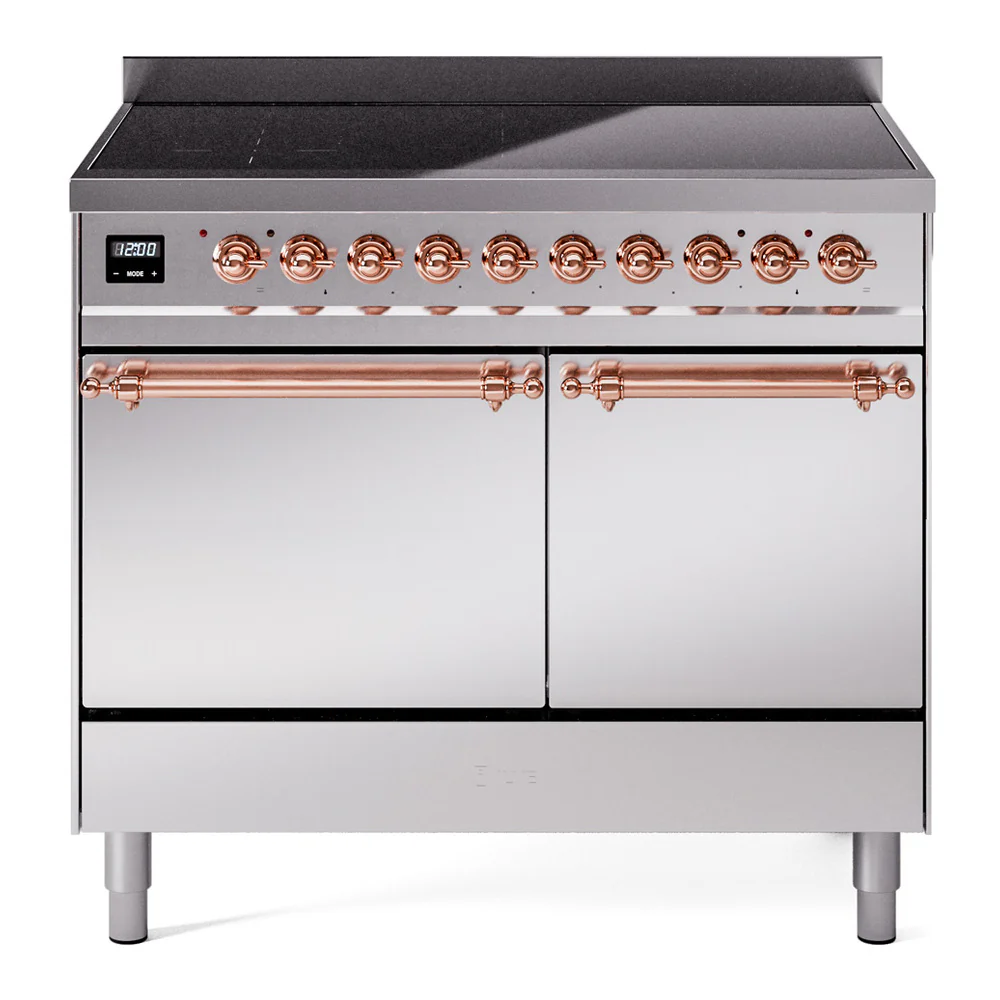 ILVE 40-Inch Nostalgie II Induction Range with Solid Door Oven in Stainless Steel with Copper Trim (UPDI406QNMPSSP)