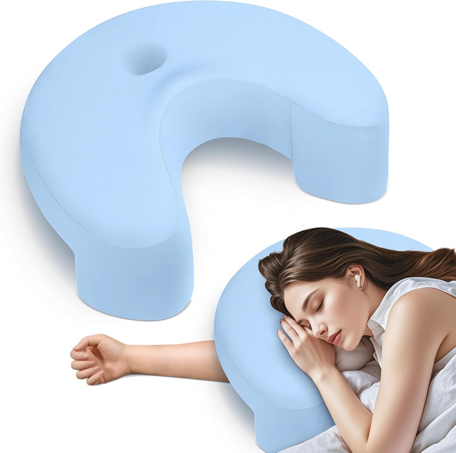 Side Sleeper Pillow, Side Sleeper Pillows for Adults, Memory Foam Pillow for Neck and Shoulder Pain, Ideal for Side Sleepers, Side Sleeper Pillows with Arm Hole (Blue)