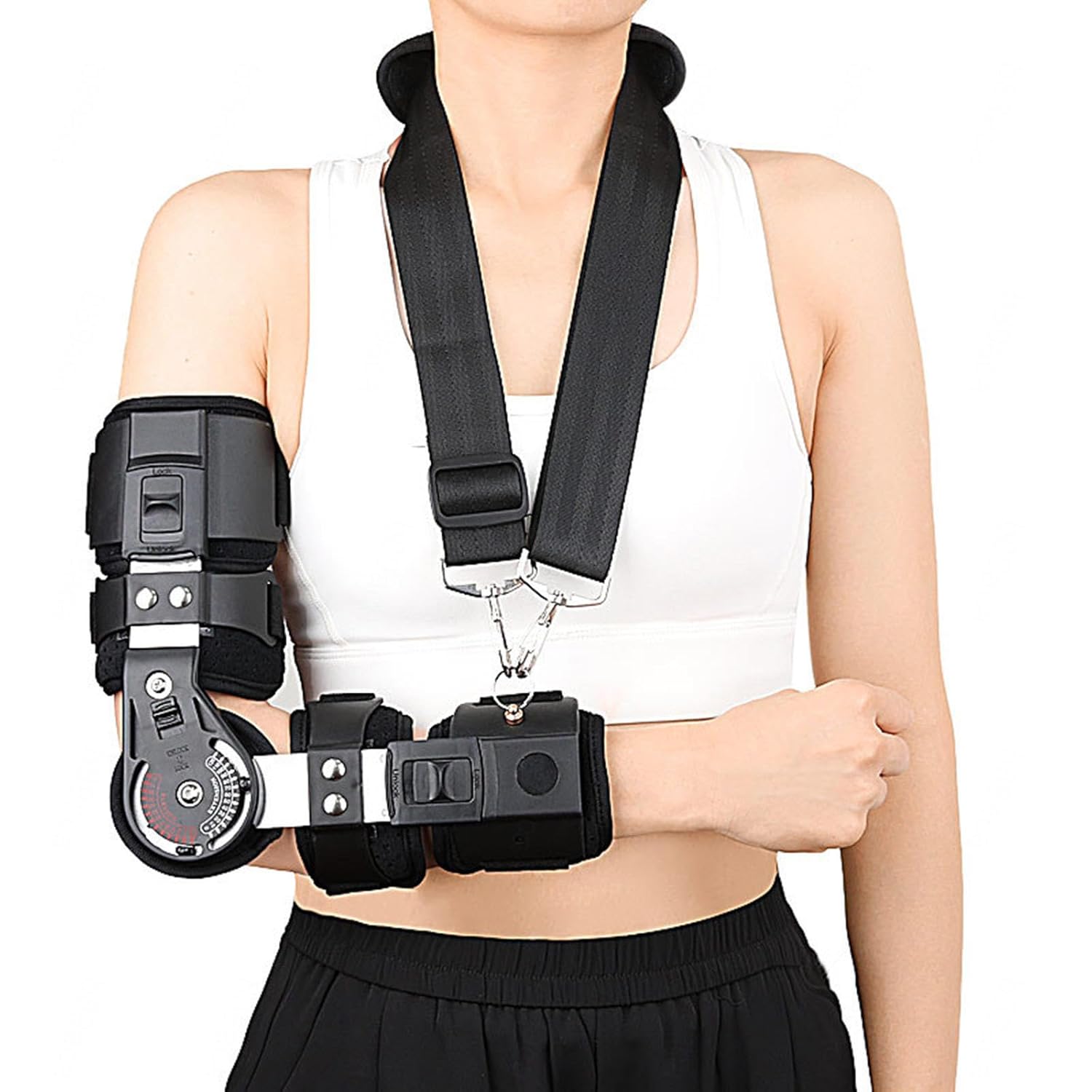Hinged Elbow ROM Brace for Tendonitis andTennis,Post OP Adjustable Elbow Splint Immobilizer Arm Injury Recovery Support After Surgery Pain Relief,Left (Right