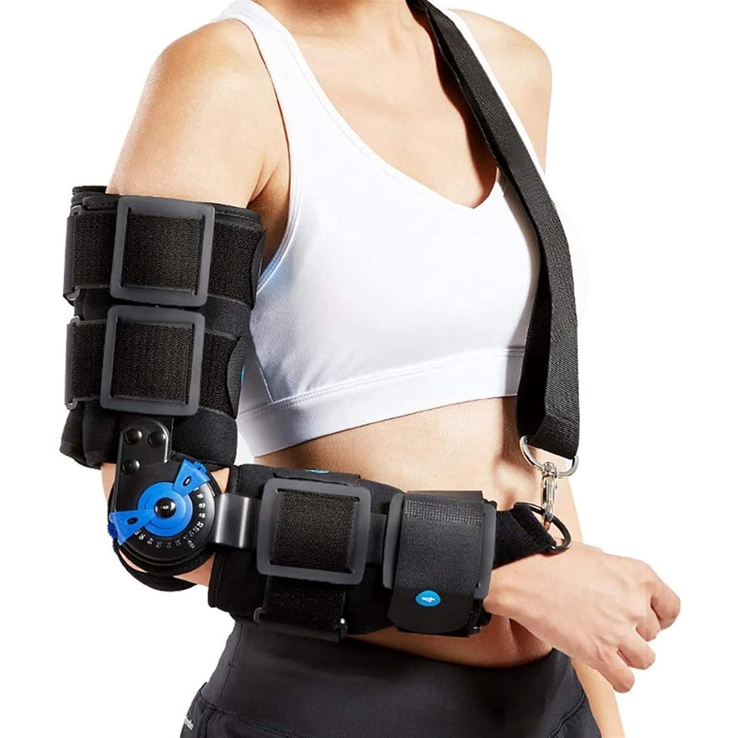 Adjustable Elbow Support, Hinged Range Of Motion, Shoulder Strap Stabilizer for Post-operative, Surgical Recovery, Ligament and Tendon Repair, and Brace Align Dislocations