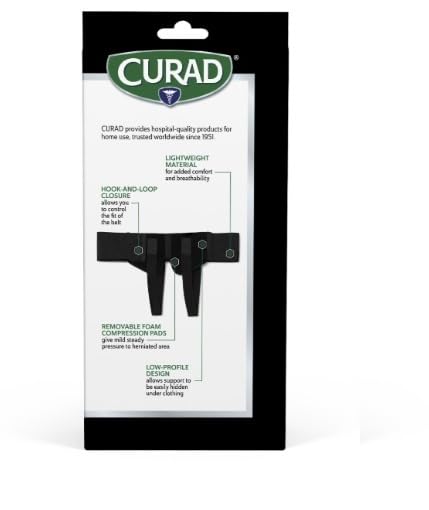 CURAD Hernia Belt with Removable Compression Pads, Hook-and-Loop Closure, Elastic, Black, Size L, Retail Packaging, 4 Belts/Case