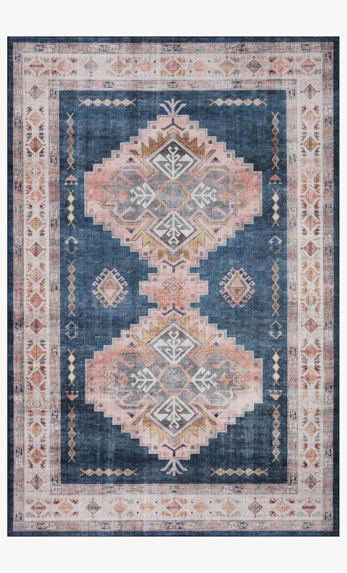 Loloi II Heidi Collection - Traditional Power Loomed Rug in Denim & Blush (HEI-03)