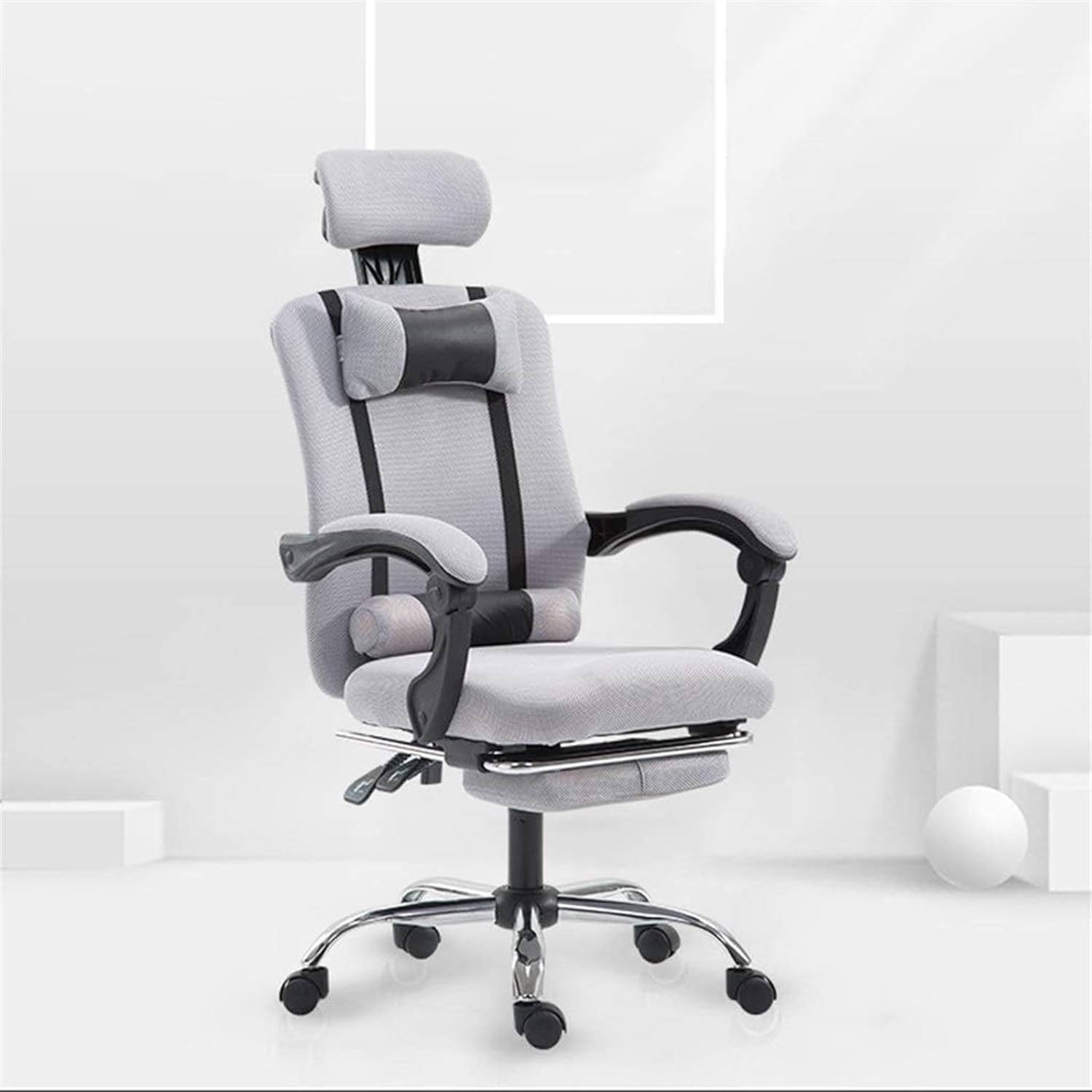 High Back Office Chair Adjustable Lumbar Support Desk Chair with Slidable Headrest and Flip-up Arms Computer Chair(