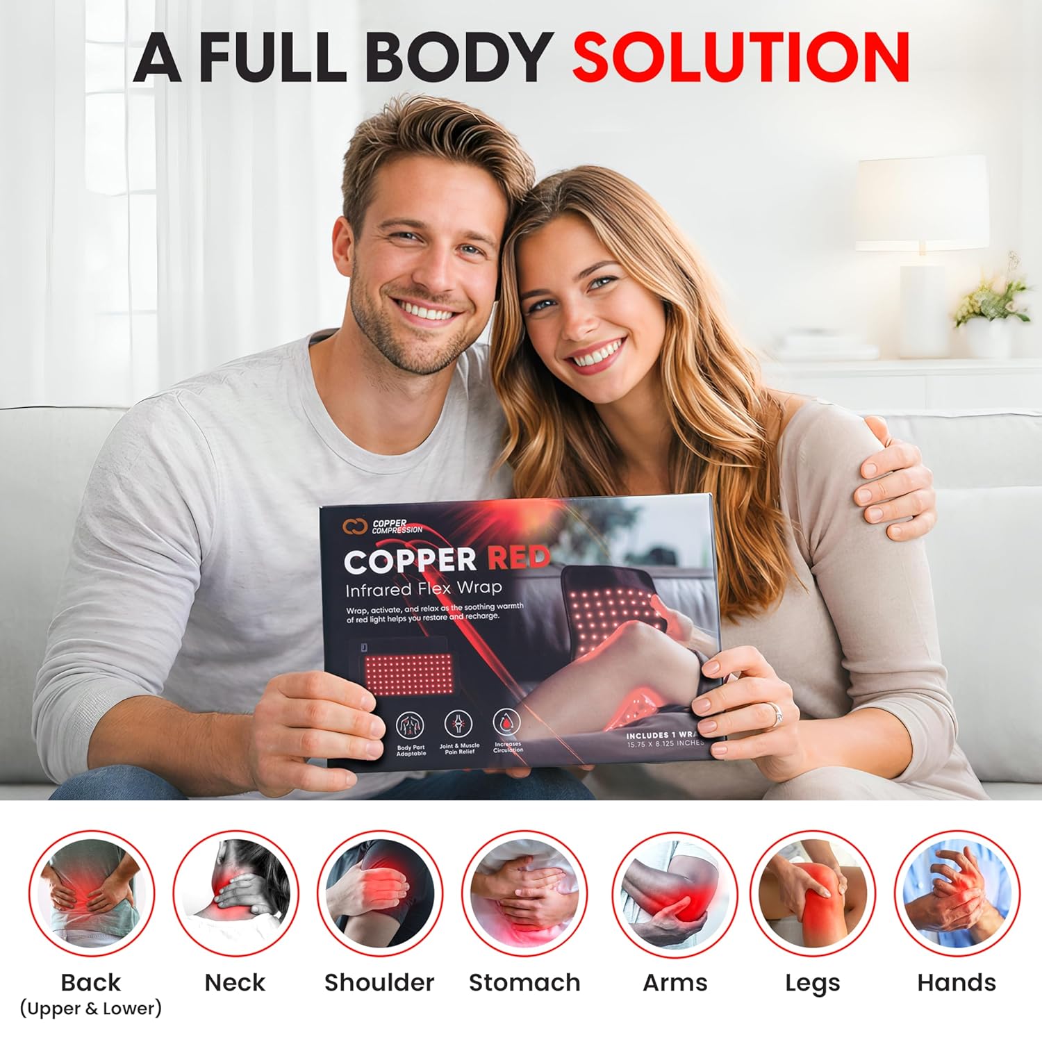 CopperRed™ Infrared Flex Wrap Red Light Therapy Device by Copper Compression. Dual Wavelength, Near Infrared Technology NIR for Muscle, Joint, and Full Body Recovery