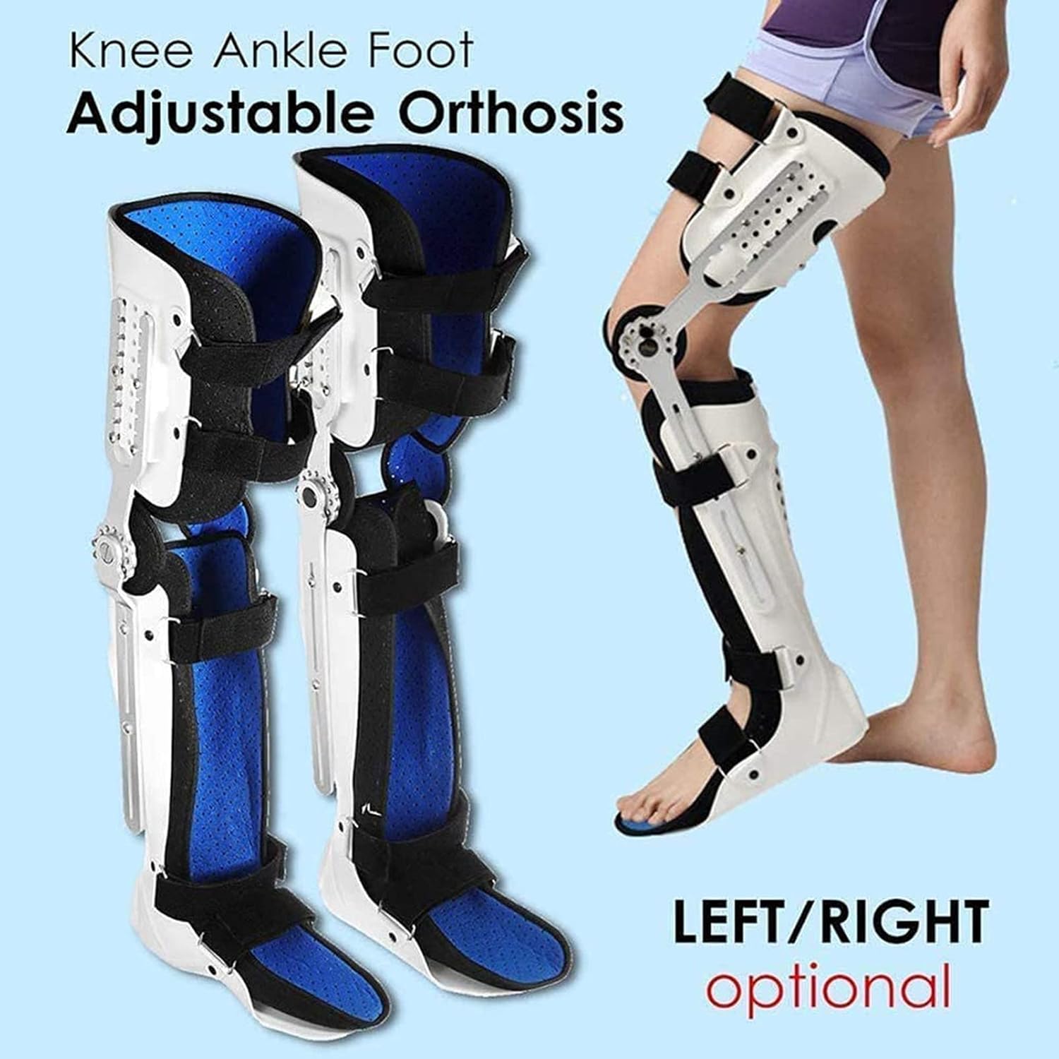 Hinged ROM Knee Foot Support Brace, Knee Ankle Foot Orthosis Support, Adjustable Post Op Knee Support Orthosis Immobilizer Protector, Full Leg Stabilizer Knee Orthosis Splint, Legs Joint Fixator