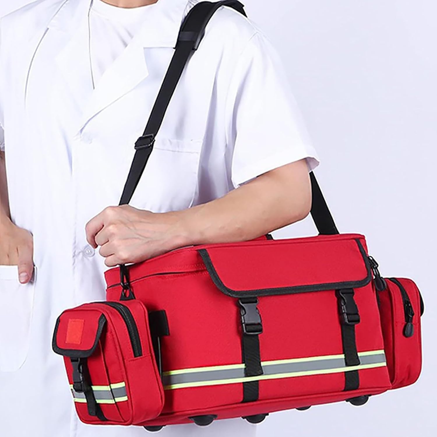 First Responder Bag Empty, Professional Medical Large Capacity Waterproof Emergency Trauma,with Inner Dividers, for Home Health Nurse, Community Care, EMT(Green)