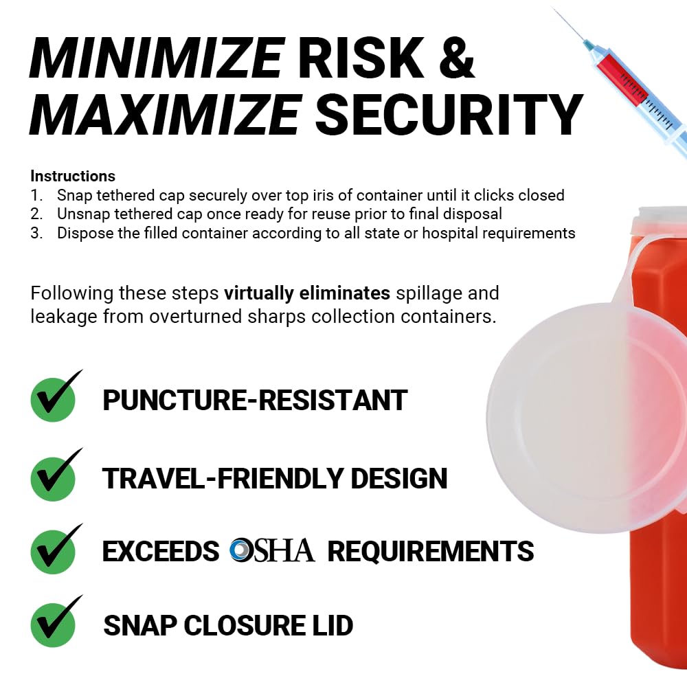 1.5qt (6PK) Mail-in Take Back Sharps Containers with Destruction Services for Safe & Environmentally-Responsible Needle Disposal | Home, Personal, Travel, and Professional Use