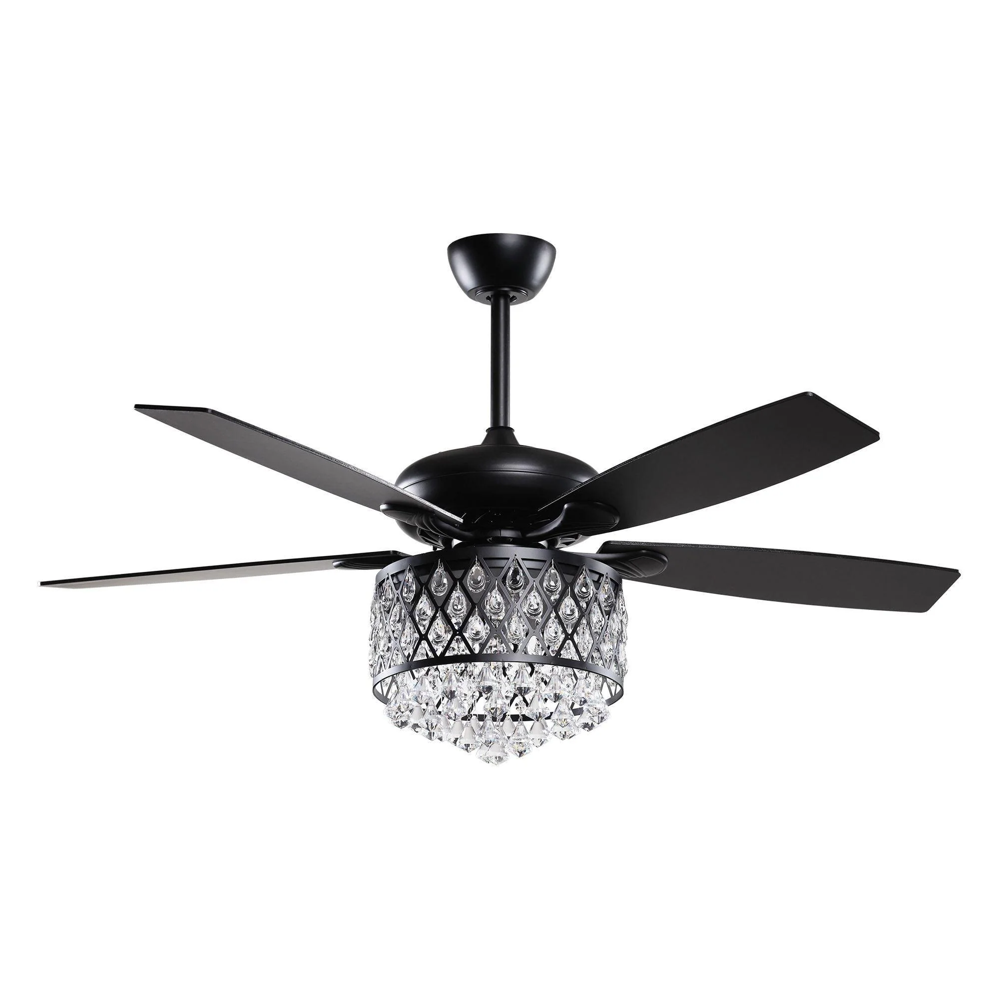 Parrot Uncle 52-Inch Wethington Modern Downrod Mount Reversible Crystal Ceiling Fan with Lighting and Remote Control (F6253QQ110V)