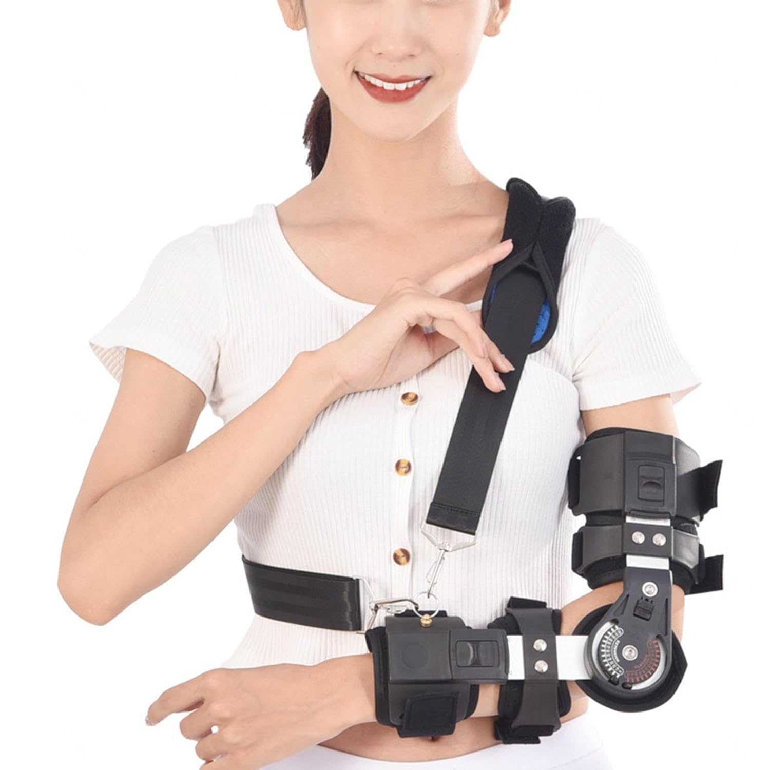 Hinged ROM Elbow Brace for Arm Injury Recovery Support,Adjustable Post Op Elbow Stabilizer Splint with Strap Sling, for Dislocated, Cubital Tunnel Syndrome,Right (Right