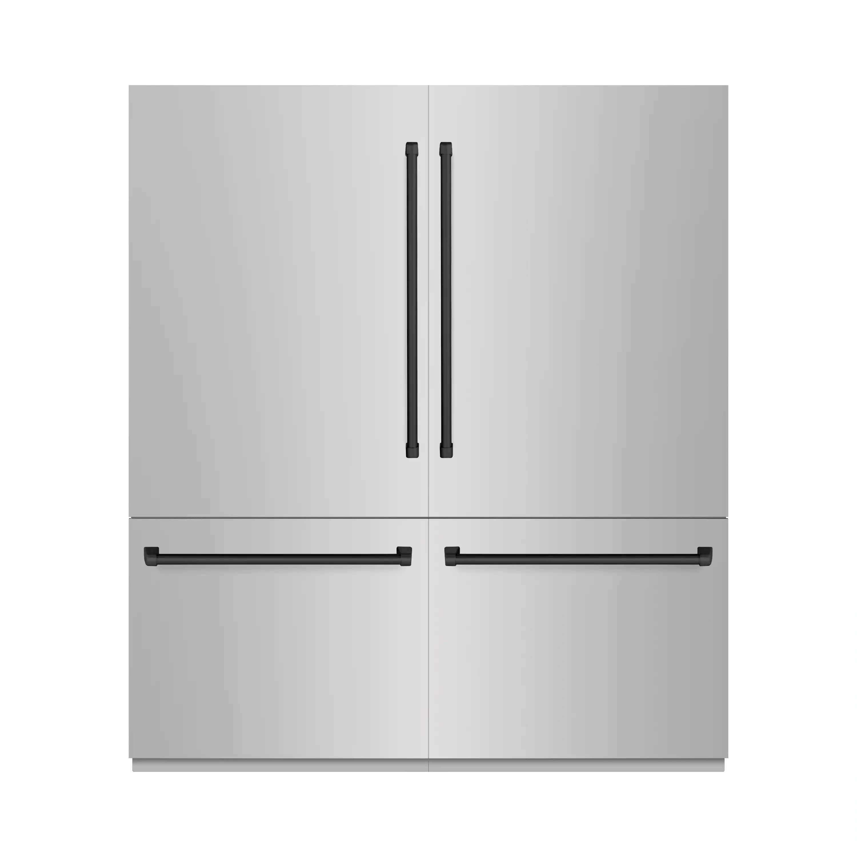 ZLINE Autograph Edition 72-Inch 39.6 Cu. Ft. French Door Built-In Bottom Freezer Refrigerator with Water Dispensers and Ice Makers in Stainless Steel with Graphite Gray Interior and Matte Black Accents (GRBITZ-304-72MB)