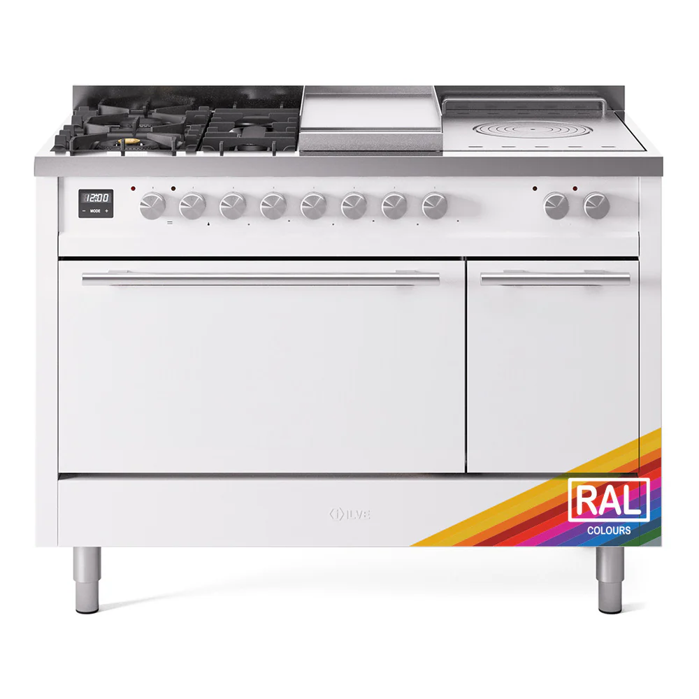 ILVE Professional Plus II 48-inch Dual Fuel Range with 5 Burners, Griddle, & French Top with Solid Door Oven in RAL (UP48FSQMPRA)