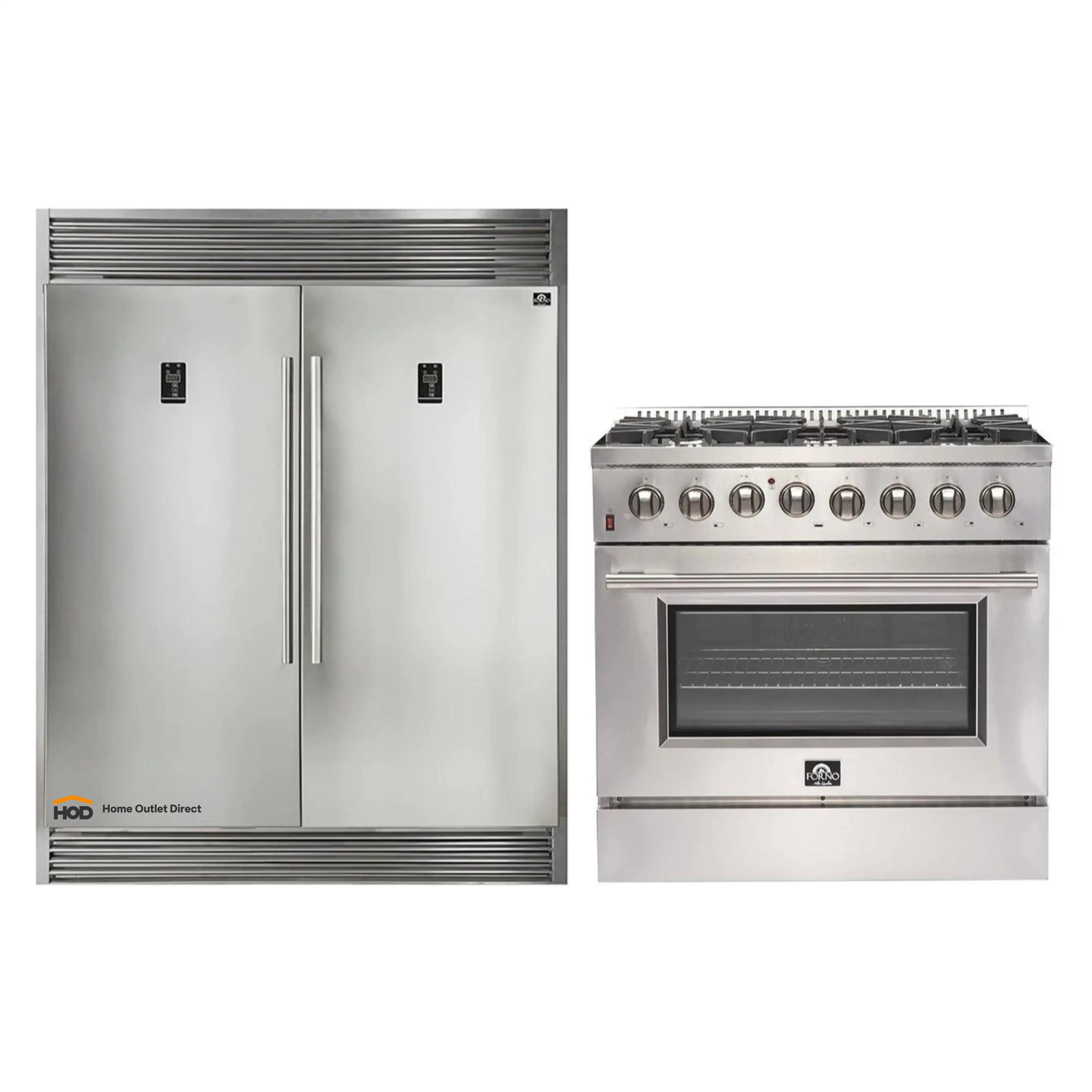 Forno 2-Piece Appliance Package - 36-Inch Dual Fuel Range  & 60-Inch Pro-Style Refrigerator in Stainless Steel