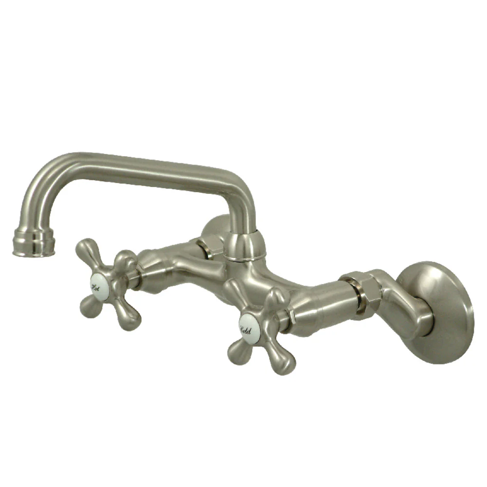 Kingston Brass Kingston Double-Handle Wall-Mount Bridge Kitchen Faucet, Brushed Nickel (KS213SN)